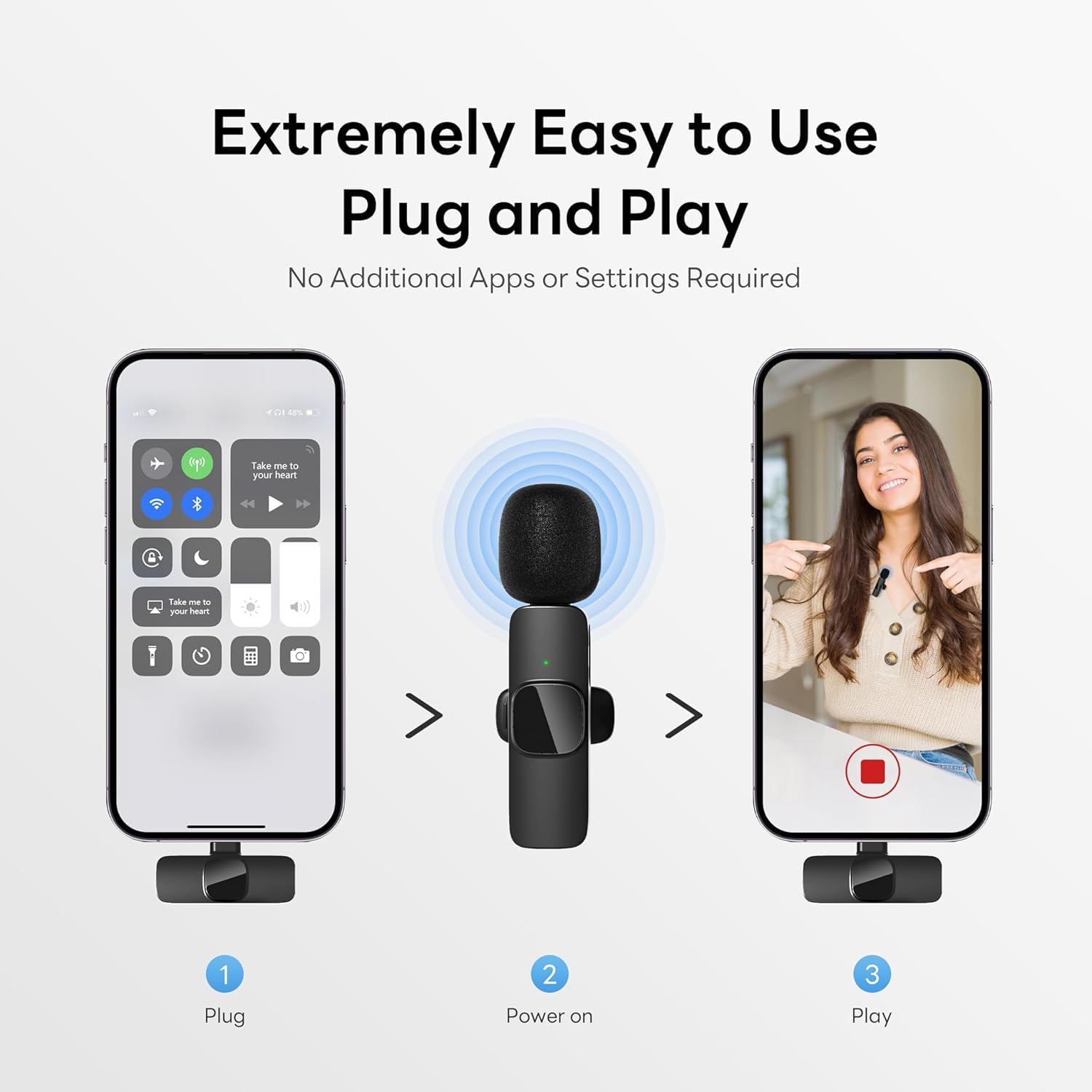 Omnidirectional Lavalier Wireless Microphone for Type-C Android & iPhones, Noise Reduction Lapel Mic for Youtubers, Video Recording, Facebook Live, and Streaming (Black)