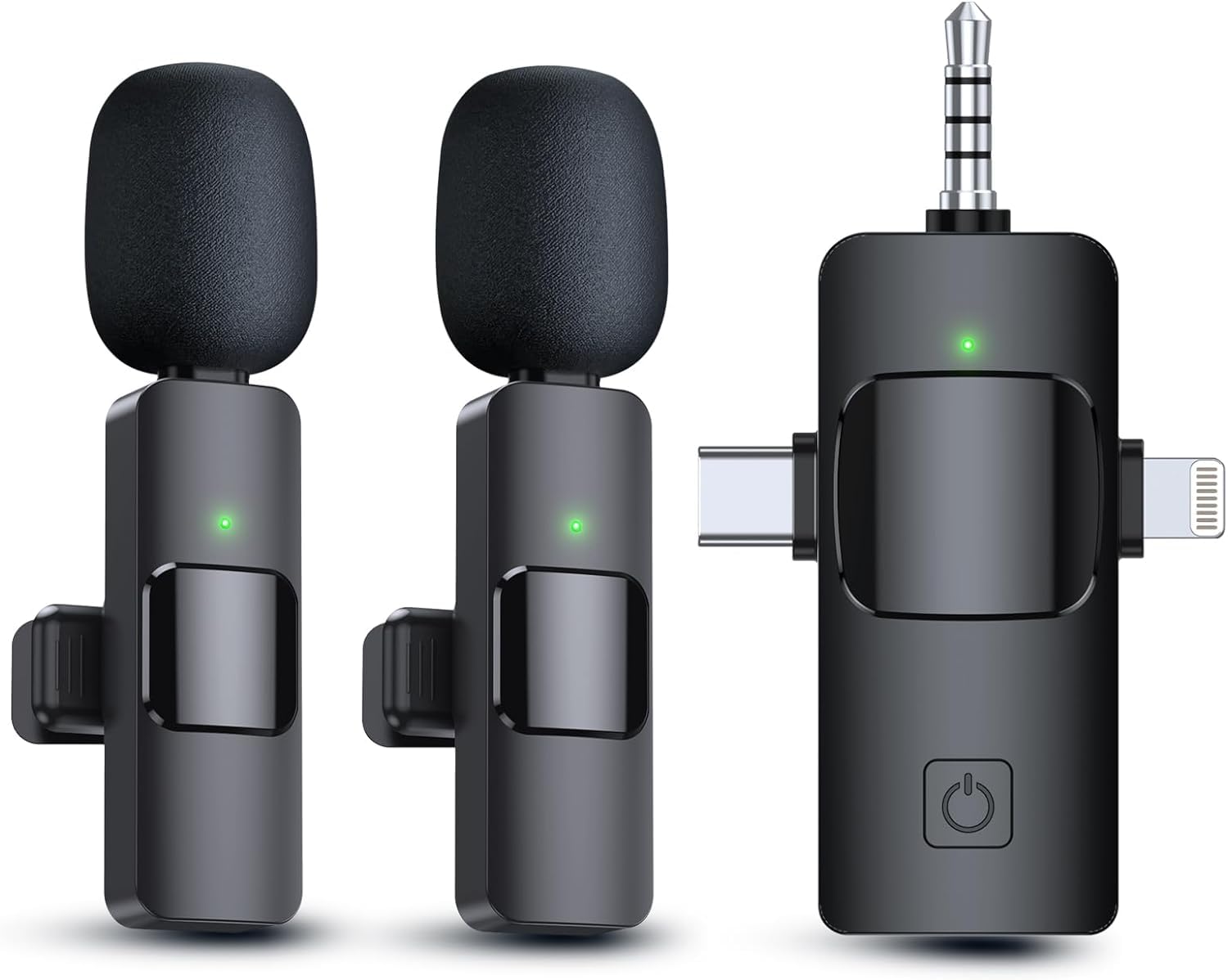 3 in 1 Wireless Microphone, Noise Cancellation Lapel Wireless Mic for Youtubers, Video Recording, Facebook, Compatible for Type-C Android/iPhone/Cameras/Laptop (Dual Channel Version)