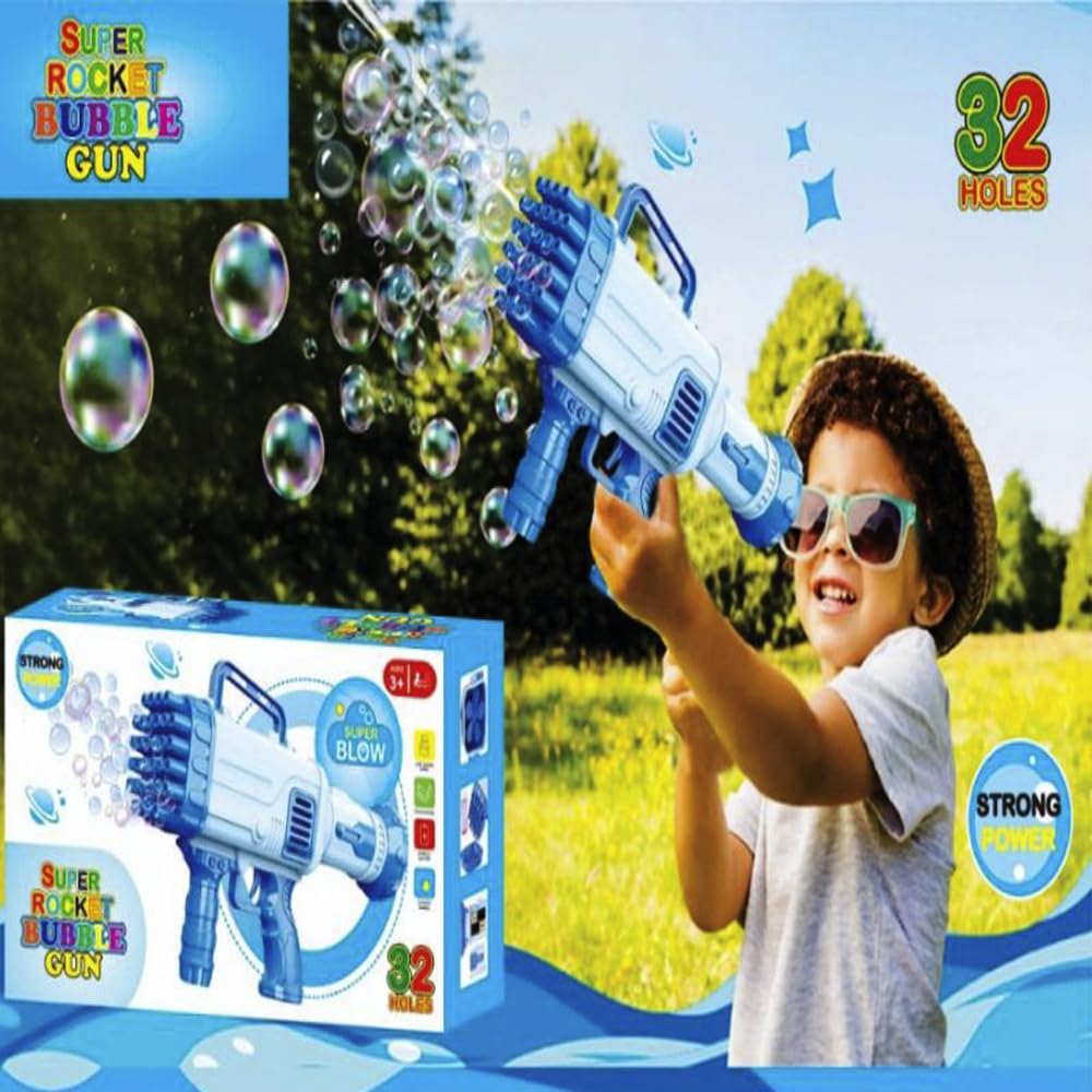 Bubble Gun Rocket 32 Holes Soap Blaster Machine, Bubble Maker, Bubble Launcher, Bubble Blaster, Bubble Blower Toys Party Favor Outdoor Activity for Kids. Multicolor (Color As Per Stock)