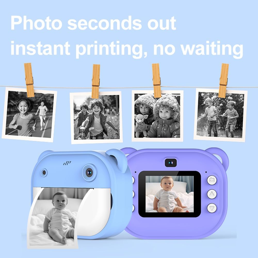 Kids Instant Print Camera – 1080P Video, Thermal Printing & Fun Features | Rechargeable, Kid-Friendly Design