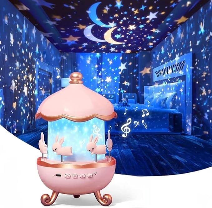 Rotating Star Projector Night Light for Kids – 12 Film Shades Baby Room Decor Lamp & Sleep Machine