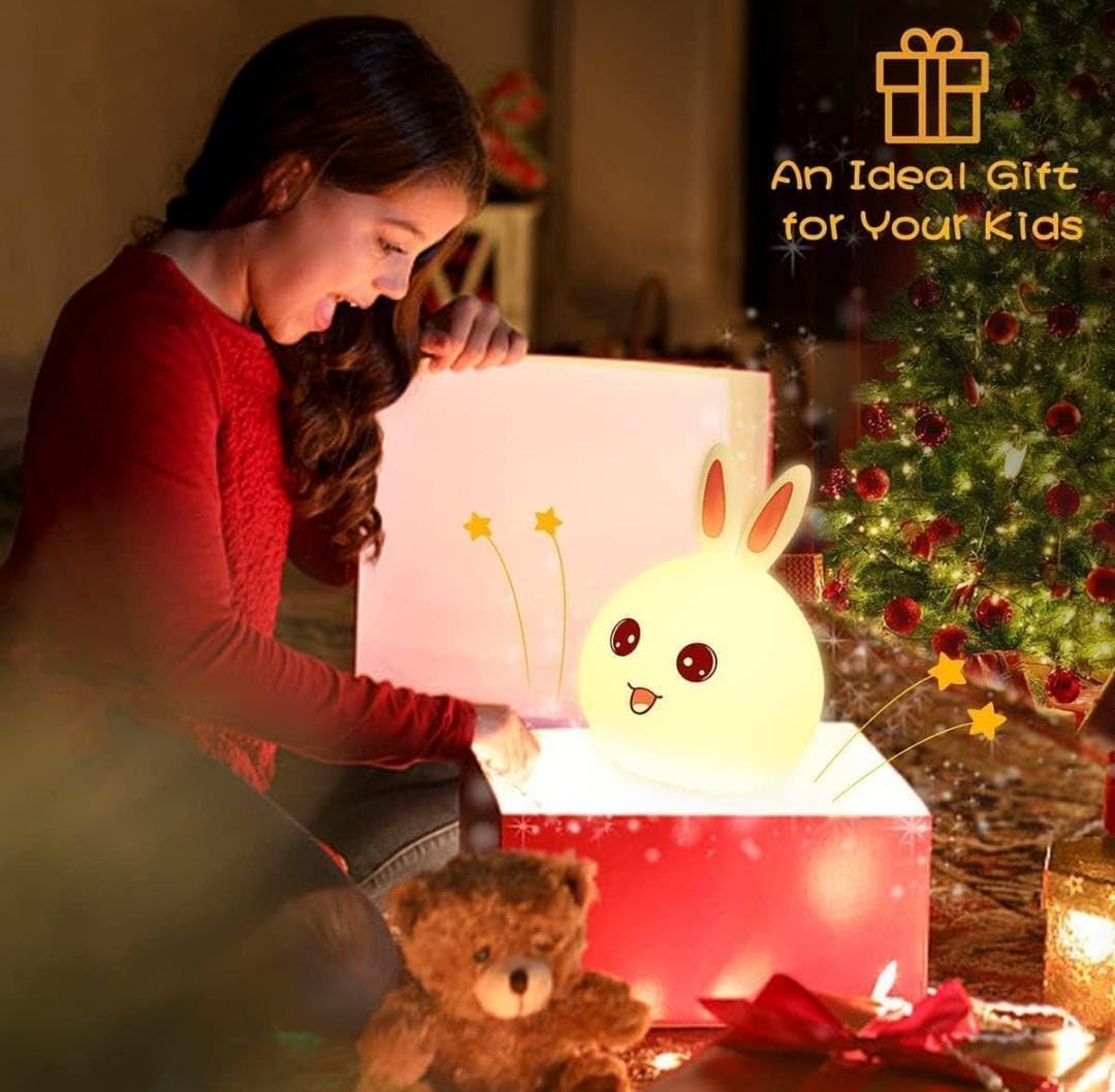 Silicone Rabbit Night Light – USB Rechargeable LED Lamp with Touch Control & Color Modes for Kids & Nurseries