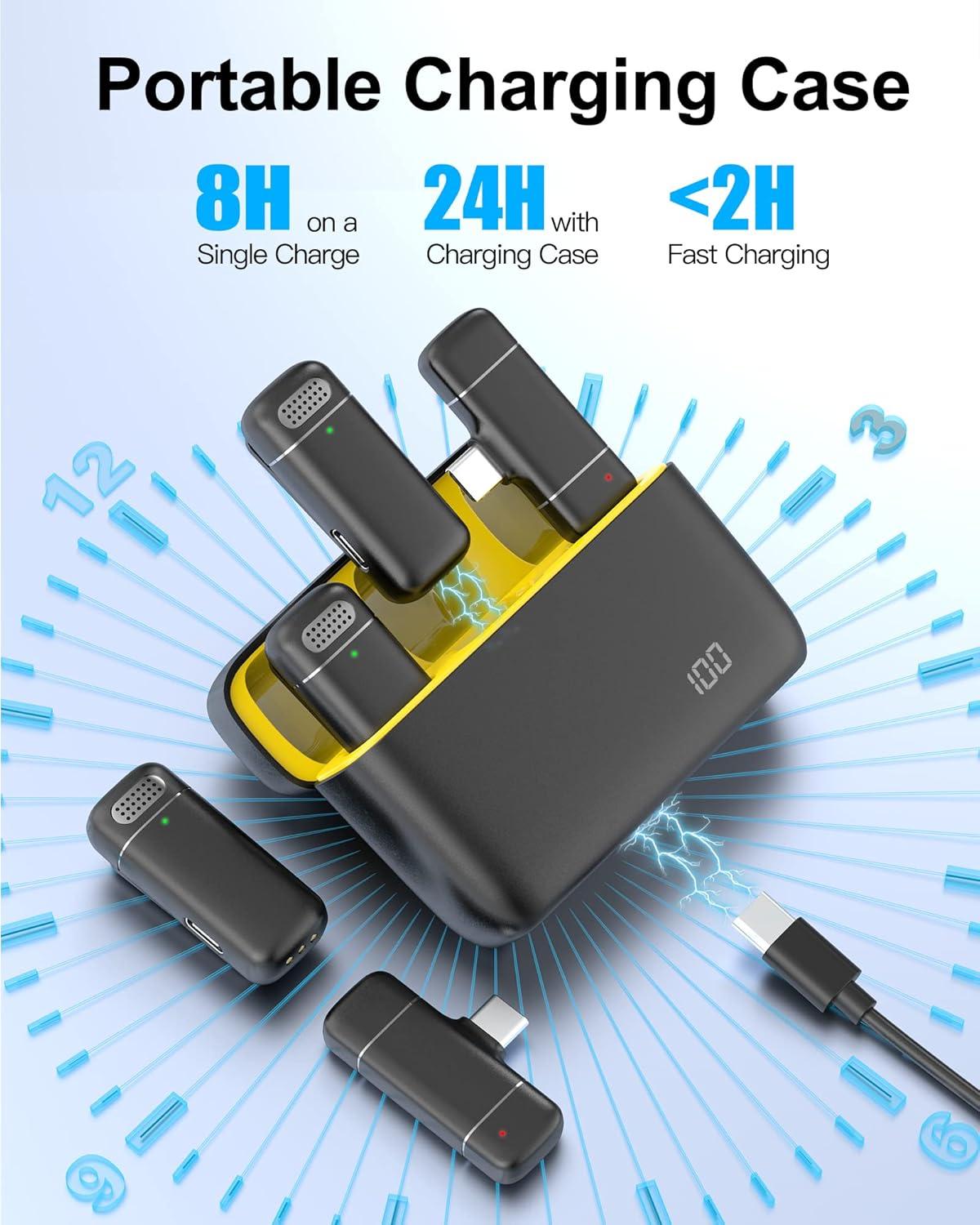 Professional Wireless Lavalier Microphone ,for iPhone iPad Android with Charging case for Video Recording, Interview, Automatic Noise Reduction
