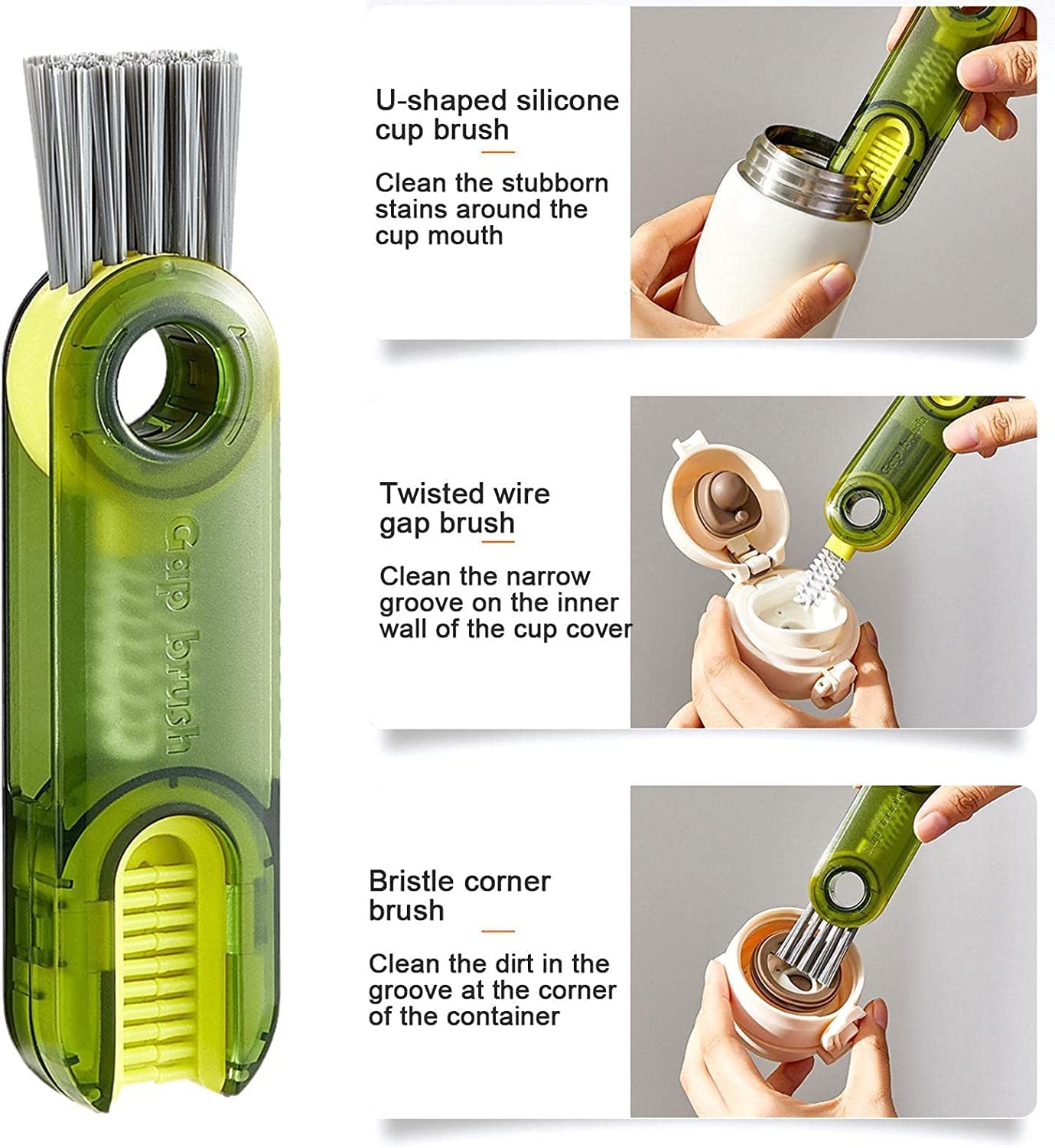 3-in-1 Multifunctional Bottle Cleaning Brush – U-Shaped, Triangular & Stiff Bristle Heads for Tight Spaces