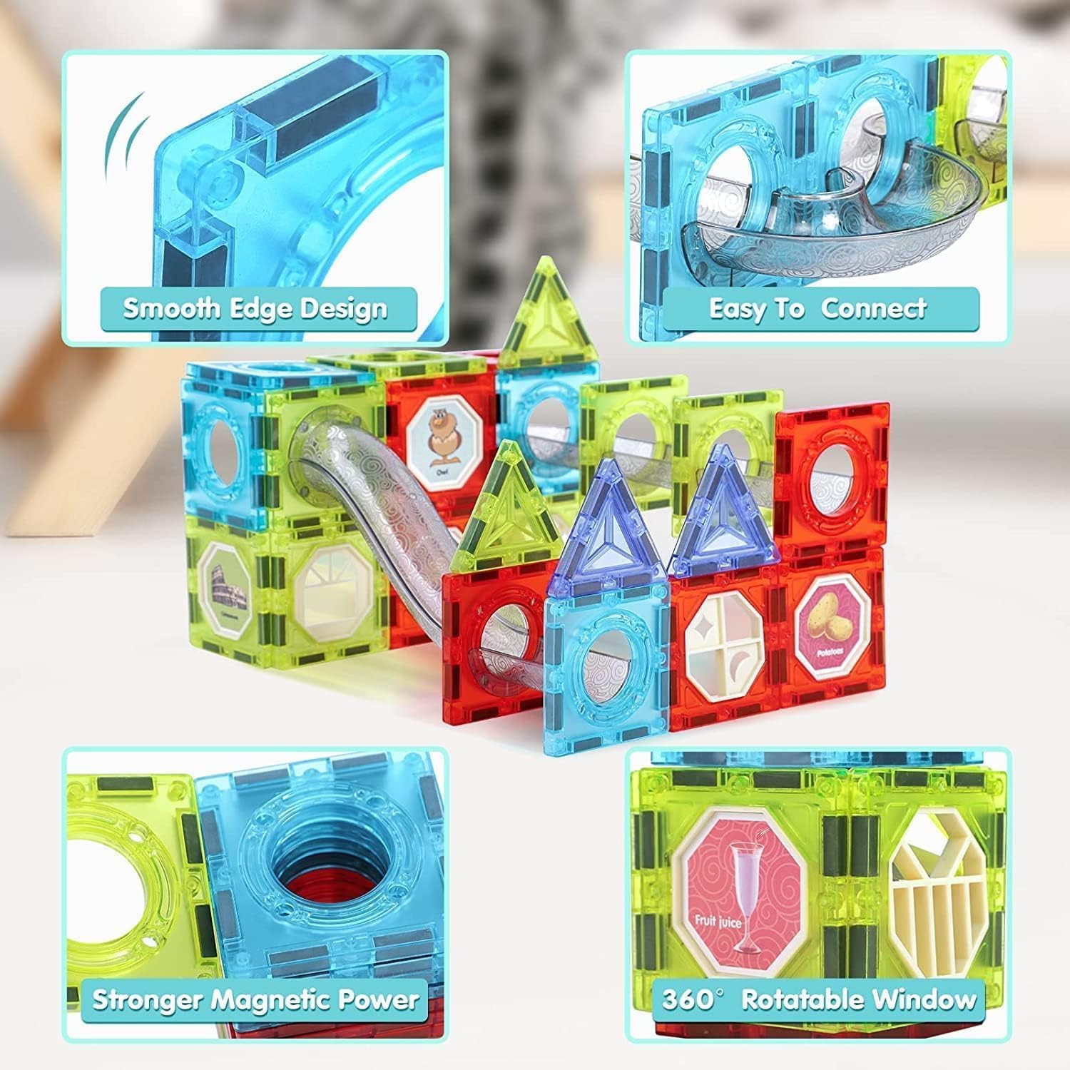 Light-Music-Electric Magnetic Tiles- Building Blocks for Kids 80-Pieces Light & Musical Ferris Wheel Marble Run 3D STEAM Toys for Kids