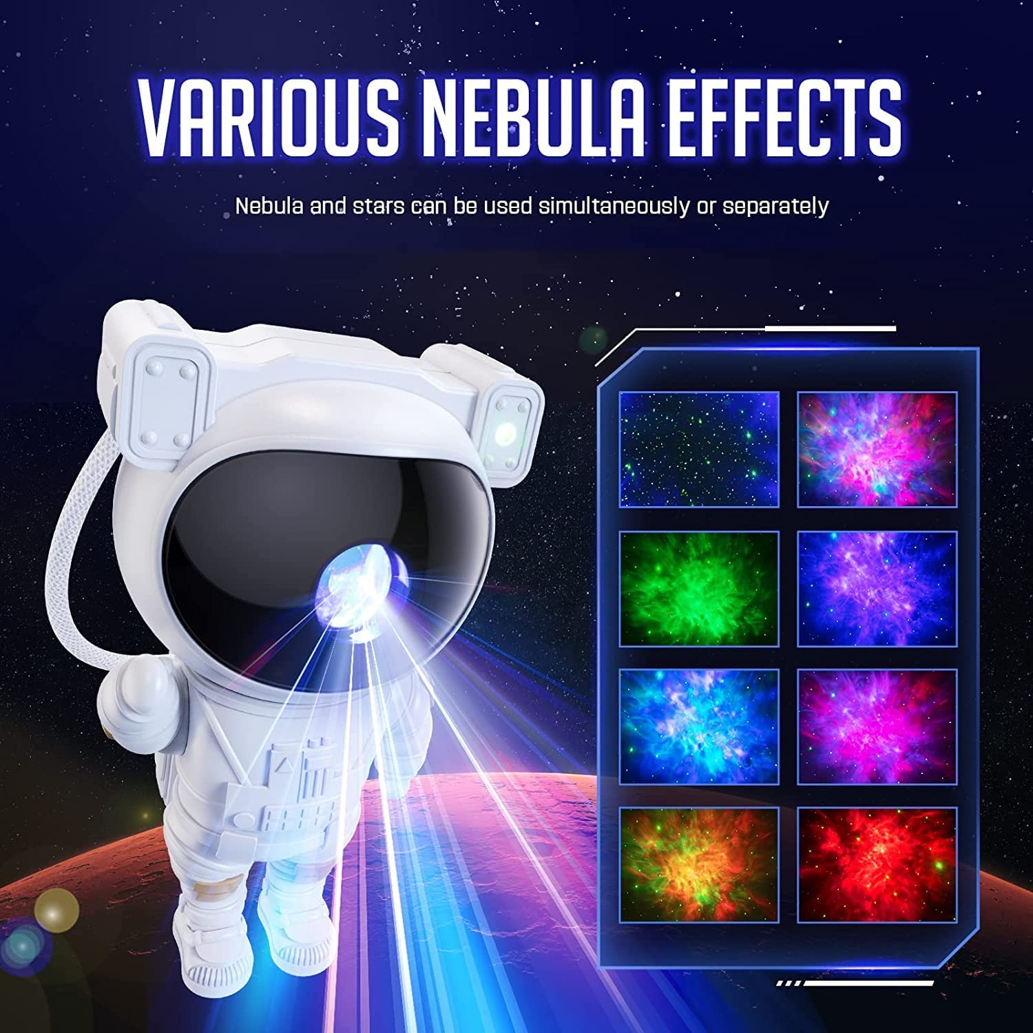 Astronaut Galaxy Projector Night Light – 360° Rotating Star Nebula Lamp with Timer & Cosmic Light Show