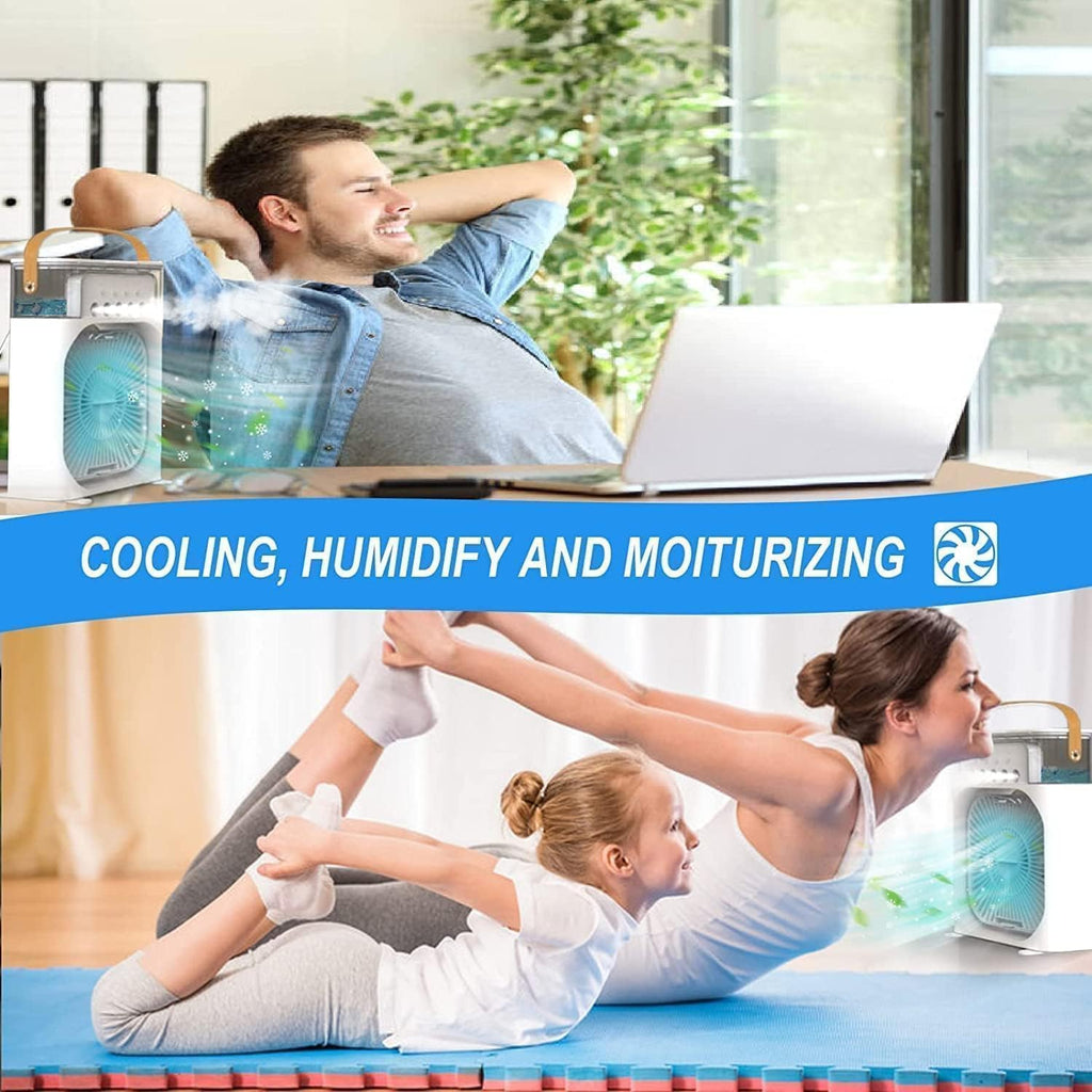 Mini Portable Air Conditioner – Quiet USB Personal Cooler Fan with 360° Adjustable Mist, 3-Speed Timer & Water Tank for Desk, Home, Office, or Kitchen