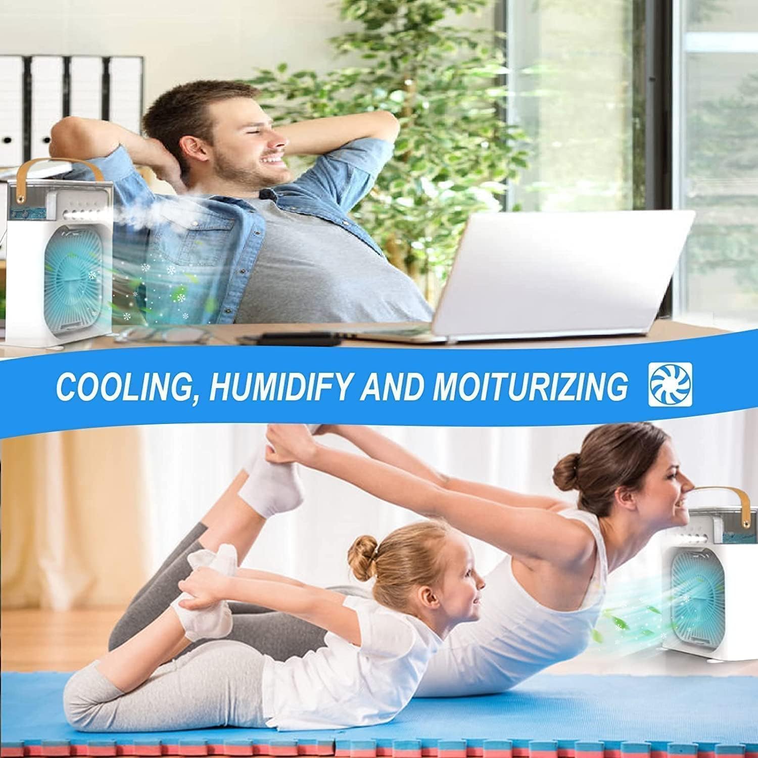 Mini Portable Air Conditioner – Quiet USB Personal Cooler Fan with 360° Adjustable Mist, 3-Speed Timer & Water Tank for Desk, Home, Office, or Kitchen
