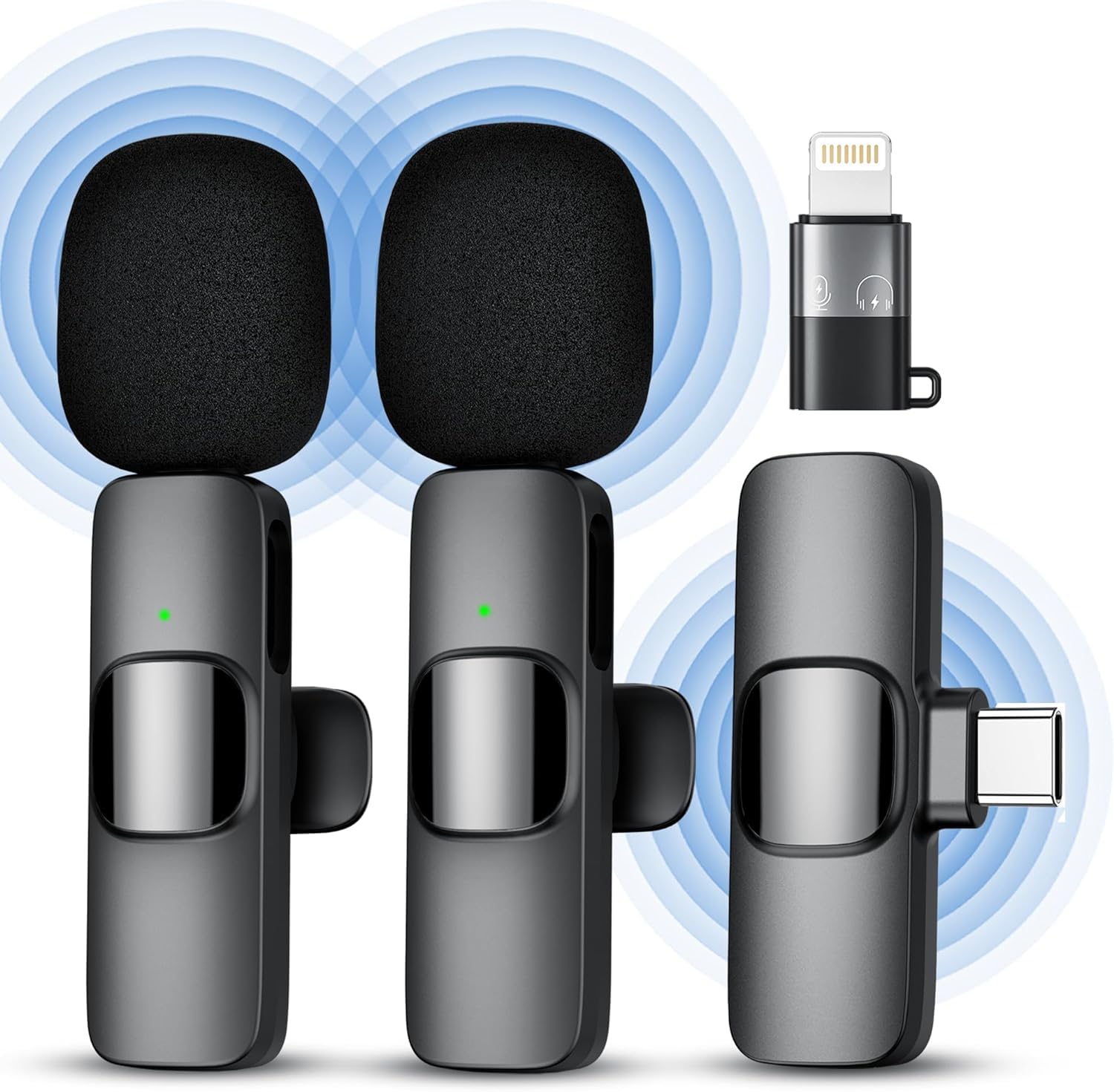 Omnidirectional Lavalier Wireless Microphone for Type-C Android & iPhones, Noise Reduction Lapel Mic for Youtubers, Video Recording, Facebook Live, and Streaming (Black)