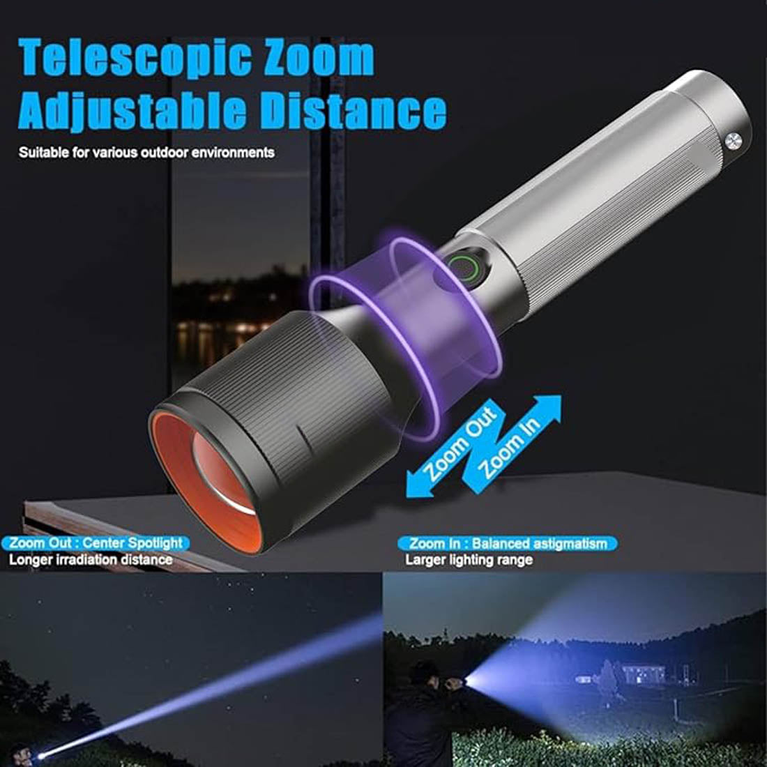 Rocklight RL-M12 150W LED Torch | 3000mAh Battery | Type-C Rechargeable | Green Light for Camping, Hiking & Emergencies