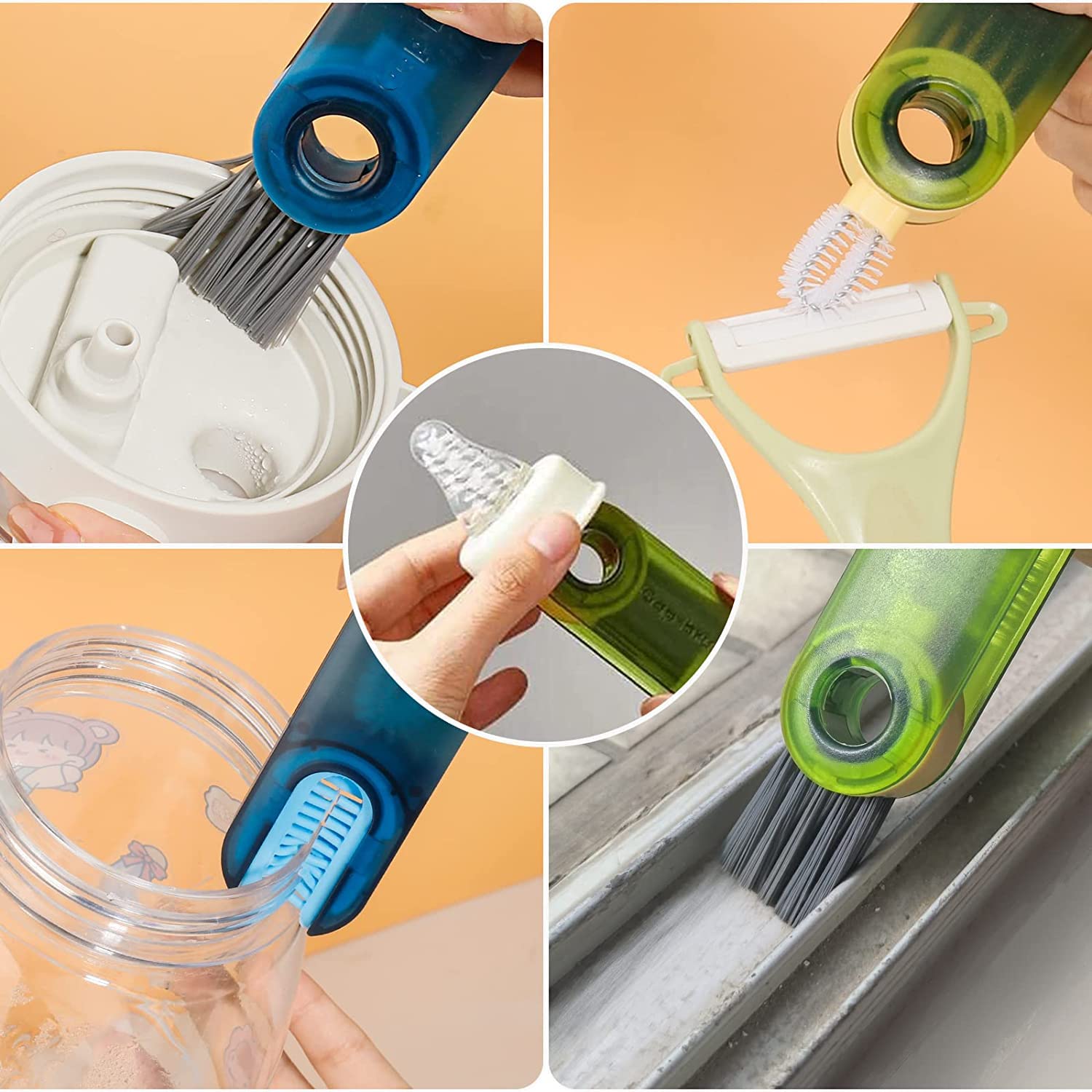 3-in-1 Multifunctional Bottle Cleaning Brush – U-Shaped, Triangular & Stiff Bristle Heads for Tight Spaces