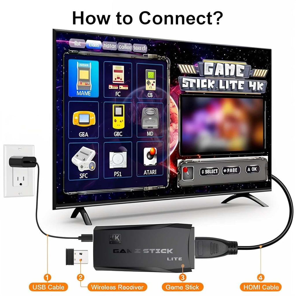 Wireless Retro Gaming Console: Plug & Play 1080p TV Video Game Stick with 9 Emulators, 2-Player Support, and Classic Games for Kids & Nostalgic Gamers
