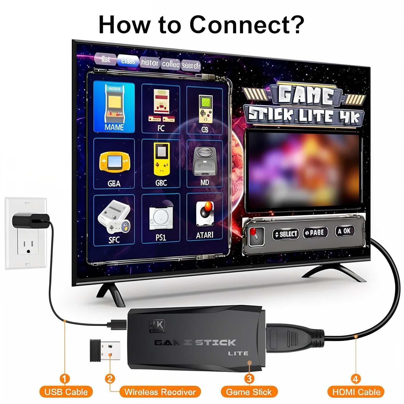 Wireless Retro Gaming Console: Plug & Play 1080p TV Video Game Stick with 9 Emulators, 2-Player Support, and Classic Games for Kids & Nostalgic Gamers