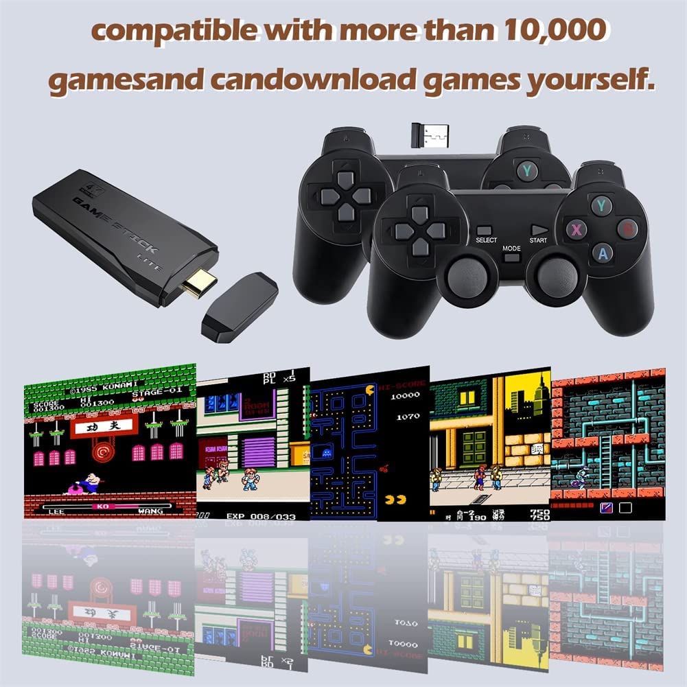 Wireless Retro Gaming Console: Plug & Play 1080p TV Video Game Stick with 9 Emulators, 2-Player Support, and Classic Games for Kids & Nostalgic Gamers