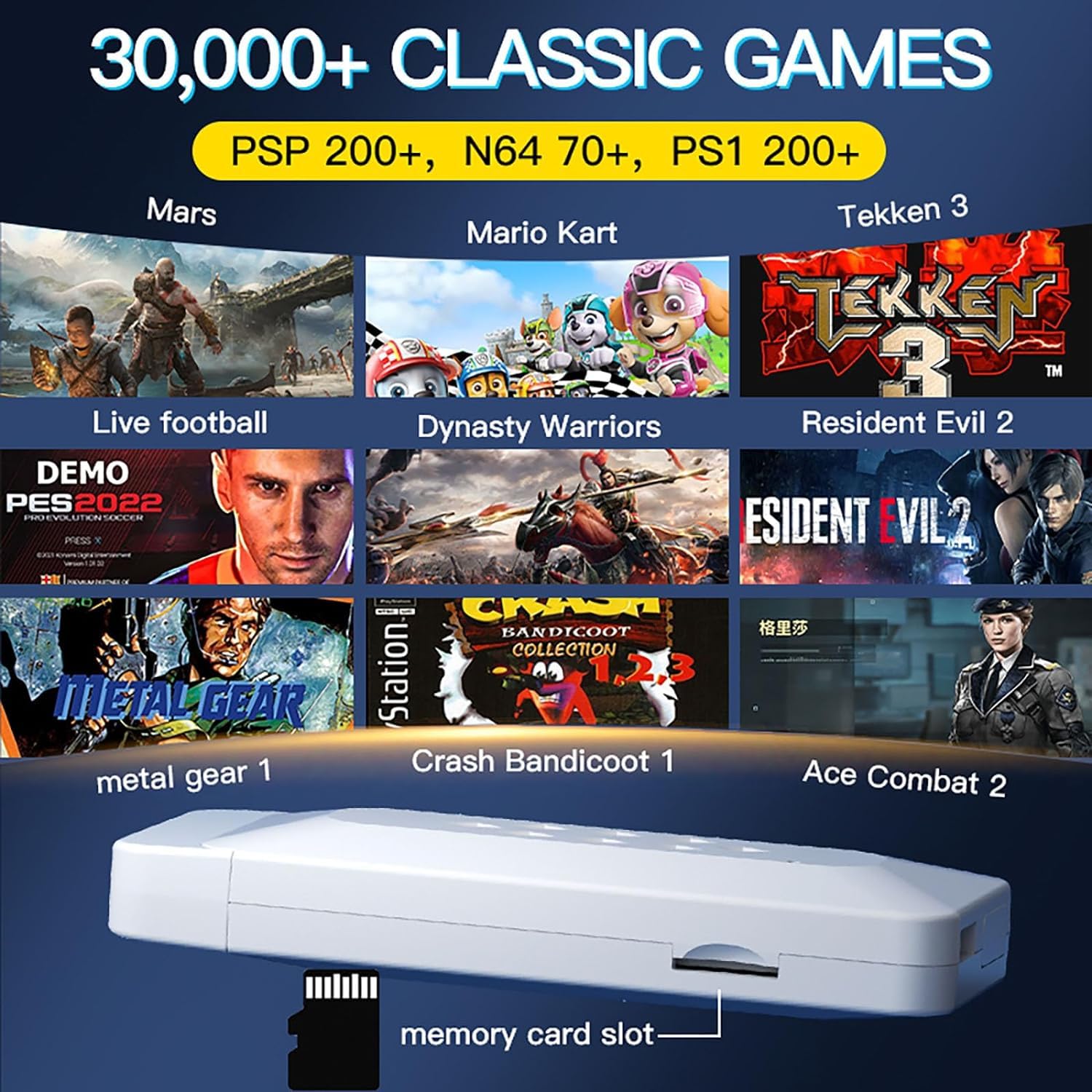 M22 Game Stick with 30,000+ Games & Dual Wireless Controller- Wireless HD, 52 Emulators, 30,000+ Games, 64GB, Classic Edition with Tekken Game