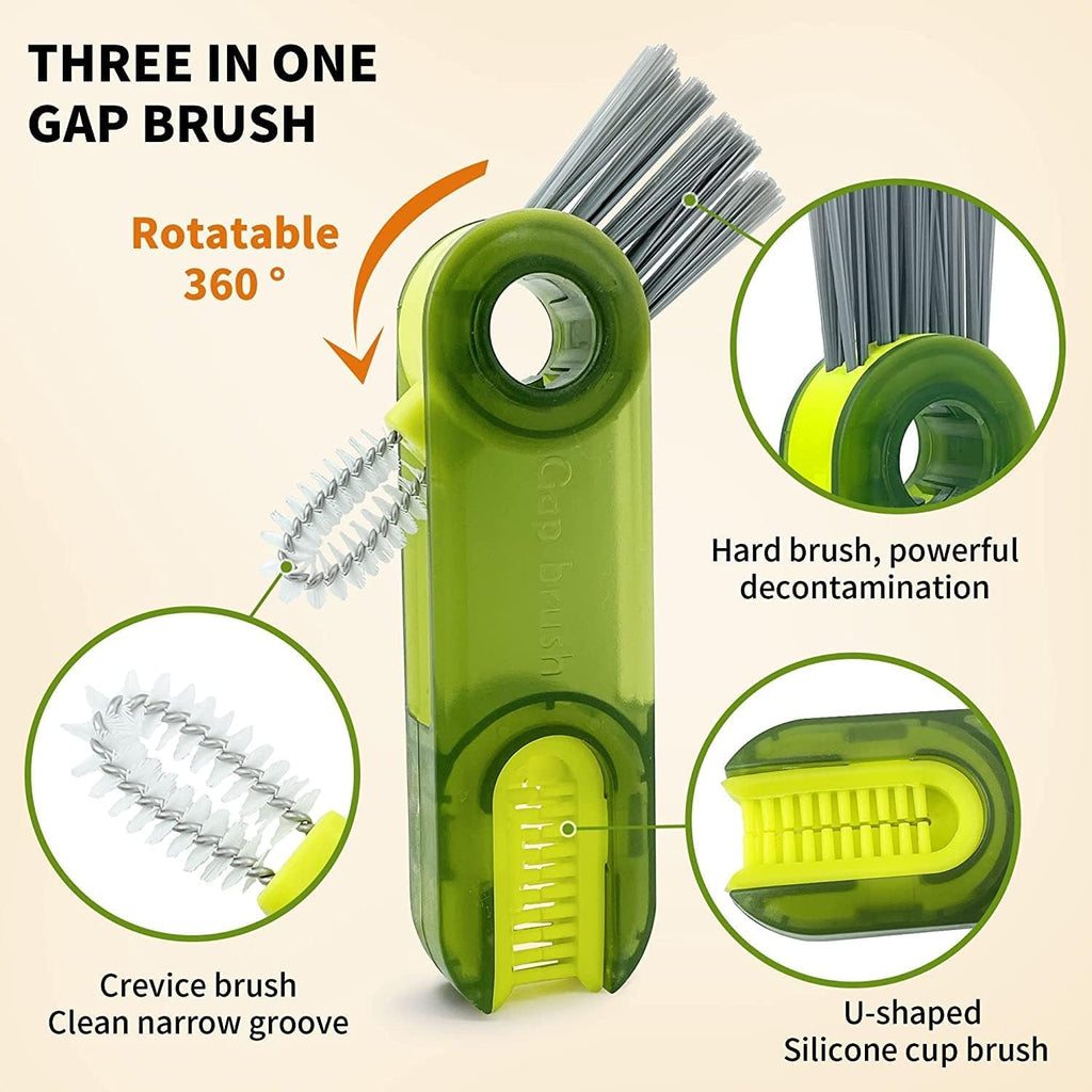3-in-1 Multifunctional Bottle Cleaning Brush – U-Shaped, Triangular & Stiff Bristle Heads for Tight Spaces