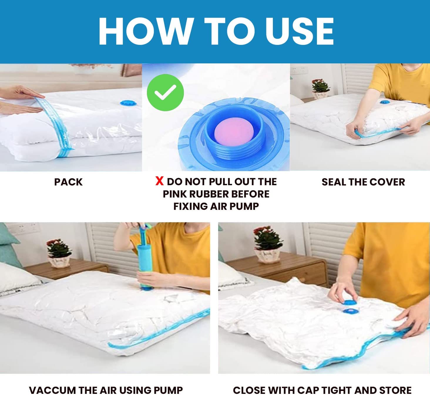 Vacuum Storage Bags with Hand Pump – Space-Saving, Airtight Compression for Clothes, Bedding & Travel