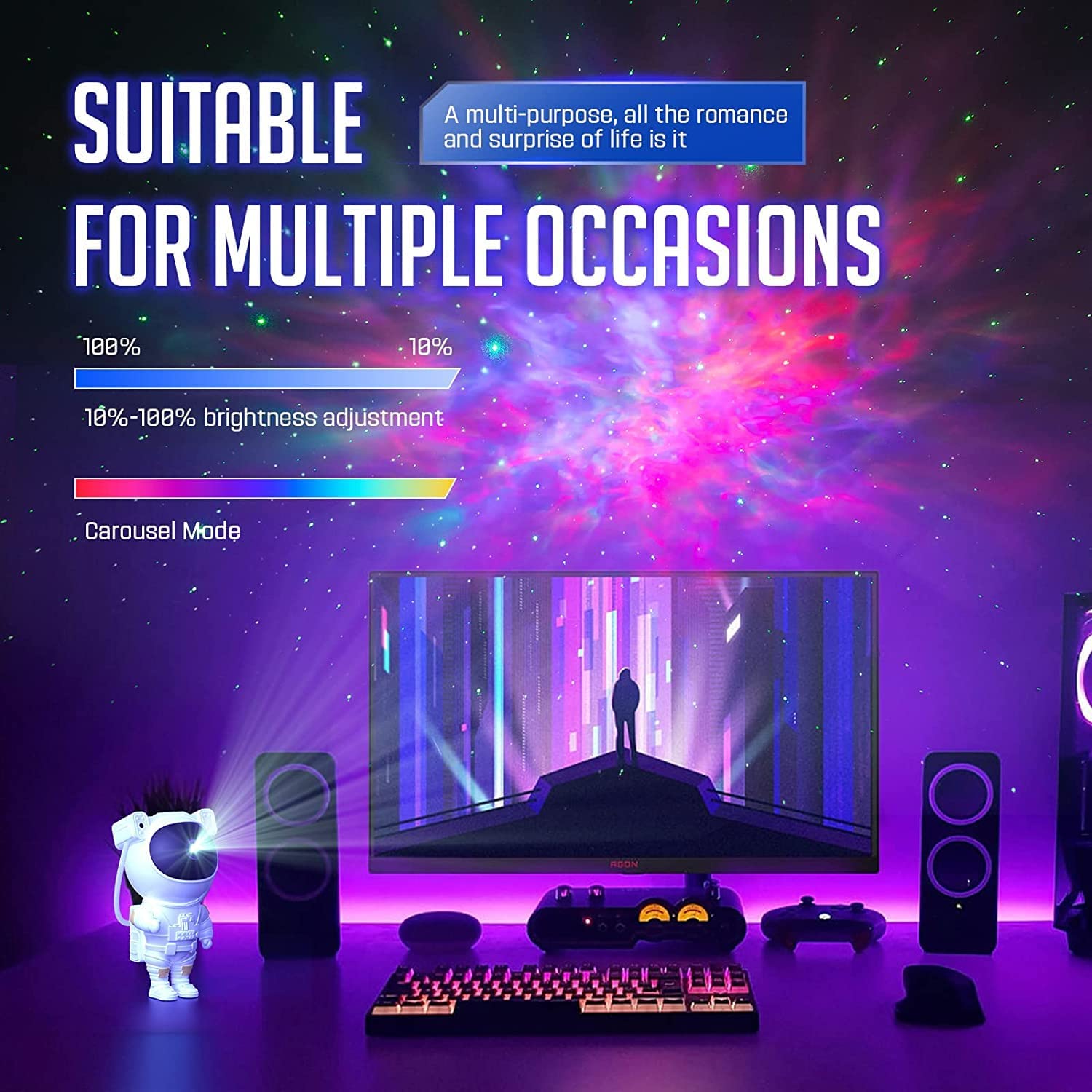 Astronaut Galaxy Projector Night Light – 360° Rotating Star Nebula Lamp with Timer & Cosmic Light Show
