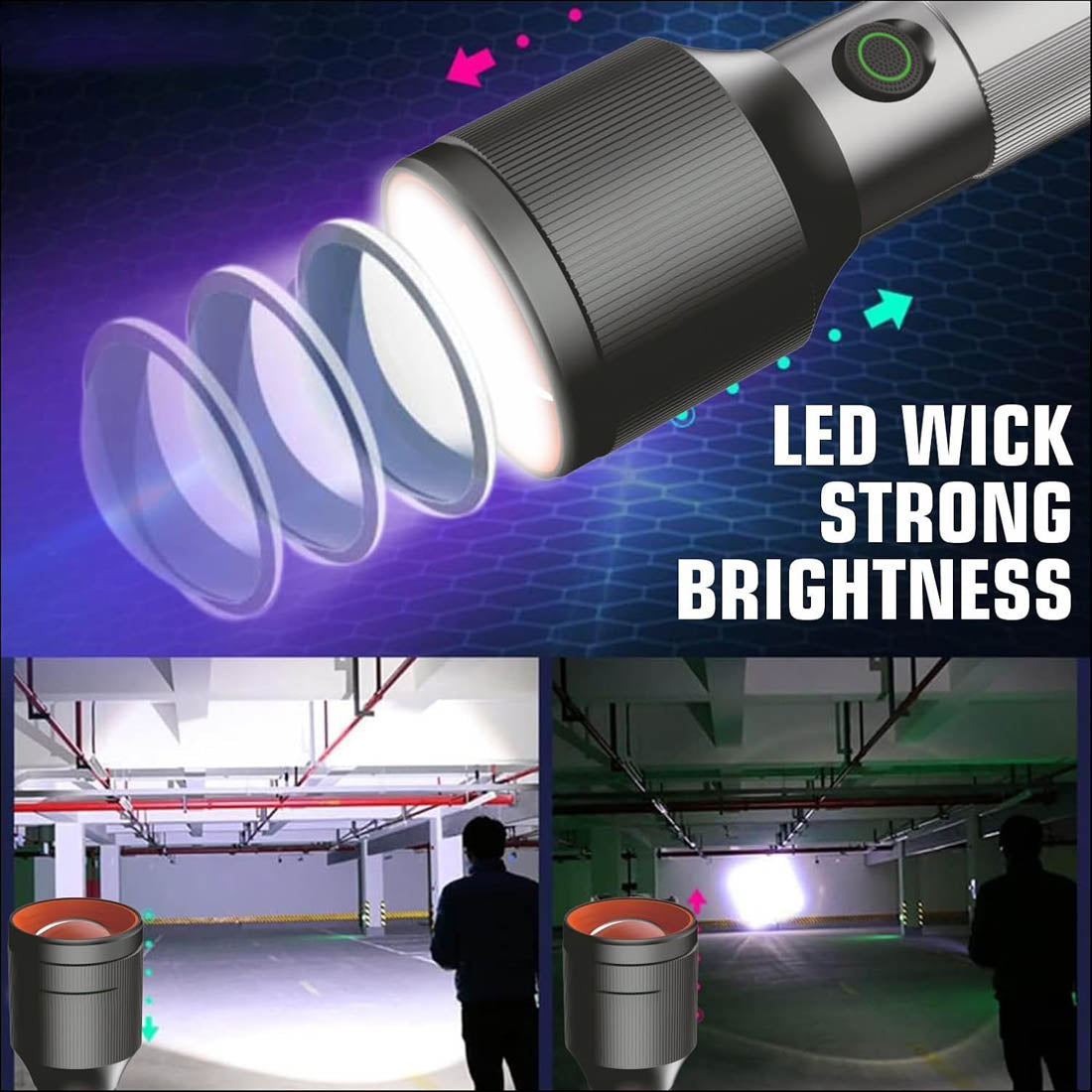 Rocklight RL-M12 150W LED Torch | 3000mAh Battery | Type-C Rechargeable | Green Light for Camping, Hiking & Emergencies