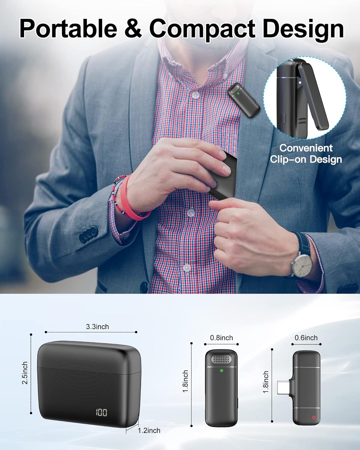 Professional Wireless Lavalier Microphone ,for iPhone iPad Android with Charging case for Video Recording, Interview, Automatic Noise Reduction