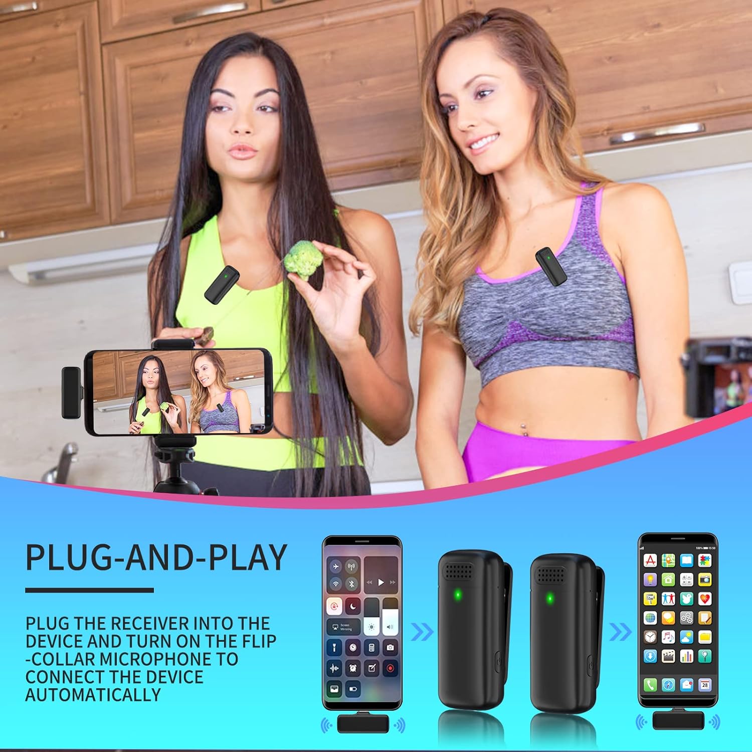 Professional Wireless Lavalier Microphone ,for iPhone iPad Android with Charging case for Video Recording, Interview, Automatic Noise Reduction