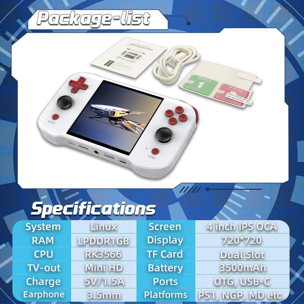 R46S Retro Handheld Console Game Linux System 4.0 Inch Ips Screen RK3566 Portable Handheld Video Game 64G Black Transparent (Multicolor)