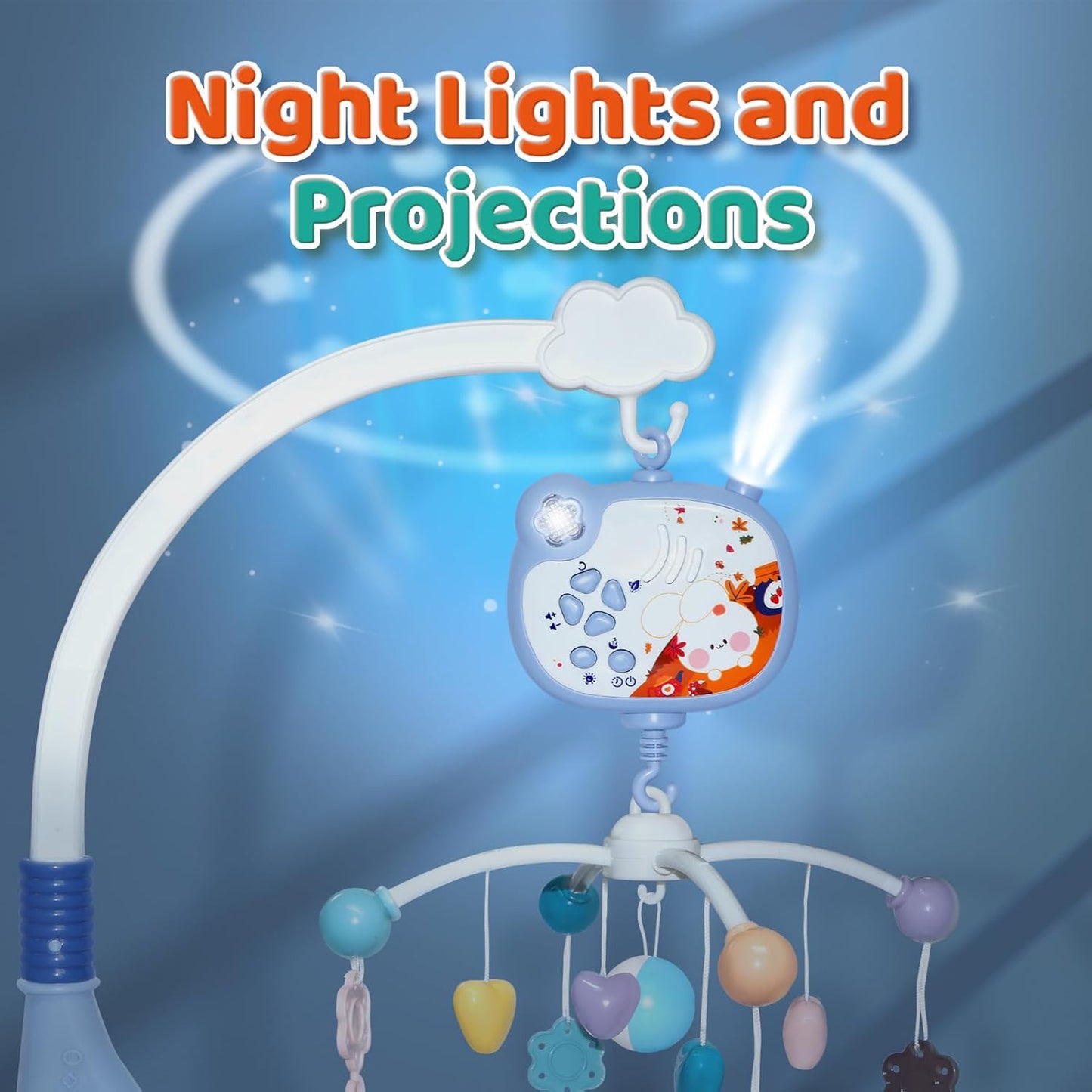 Baby Crib Mobile with Music and Night Lights,Mobile for Crib with Rotation, Remote Control, Projection, Baby Crib Toys for Newborn Infant Boys Girls Toddles (Pink)