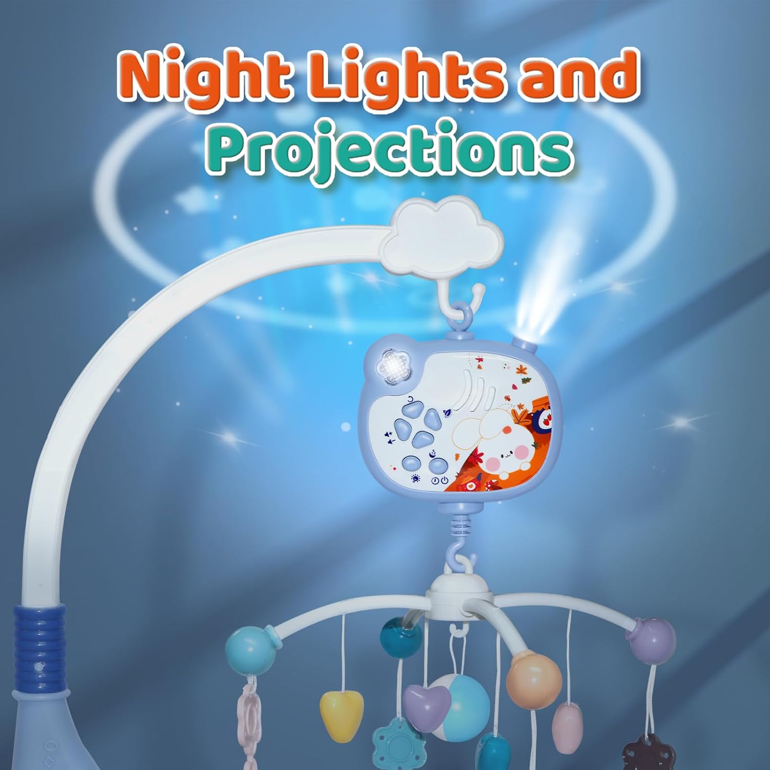 Baby Crib Mobile with Music and Night Lights,Mobile for Crib with Rotation, Remote Control, Projection, Baby Crib Toys for Newborn Infant Boys Girls Toddles (Pink)