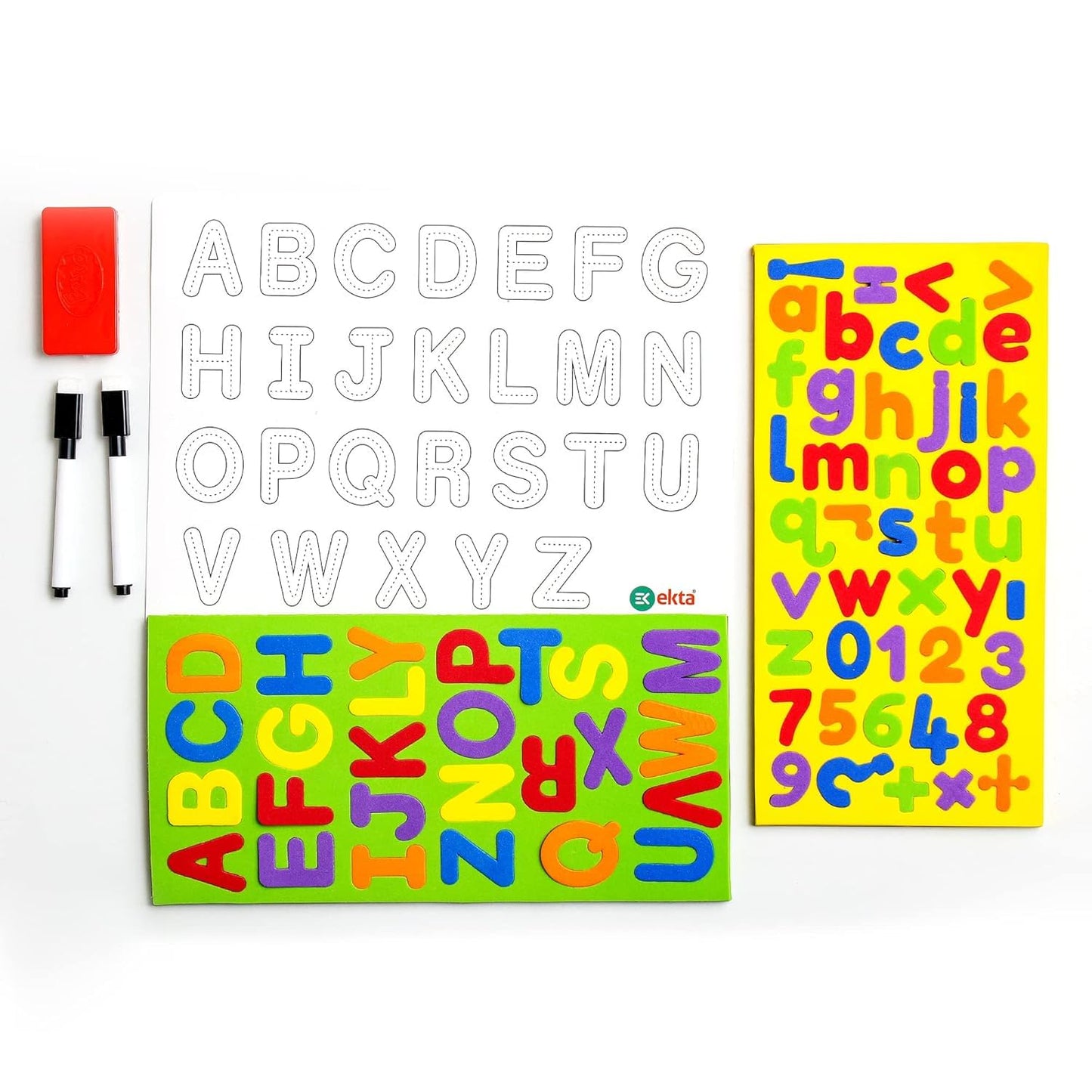 6-in-1 Magnetic Alphabet and Numbers Set, Educational Board with 71 Letters and Numbers, Double-Sided Practice Board, Age 3+