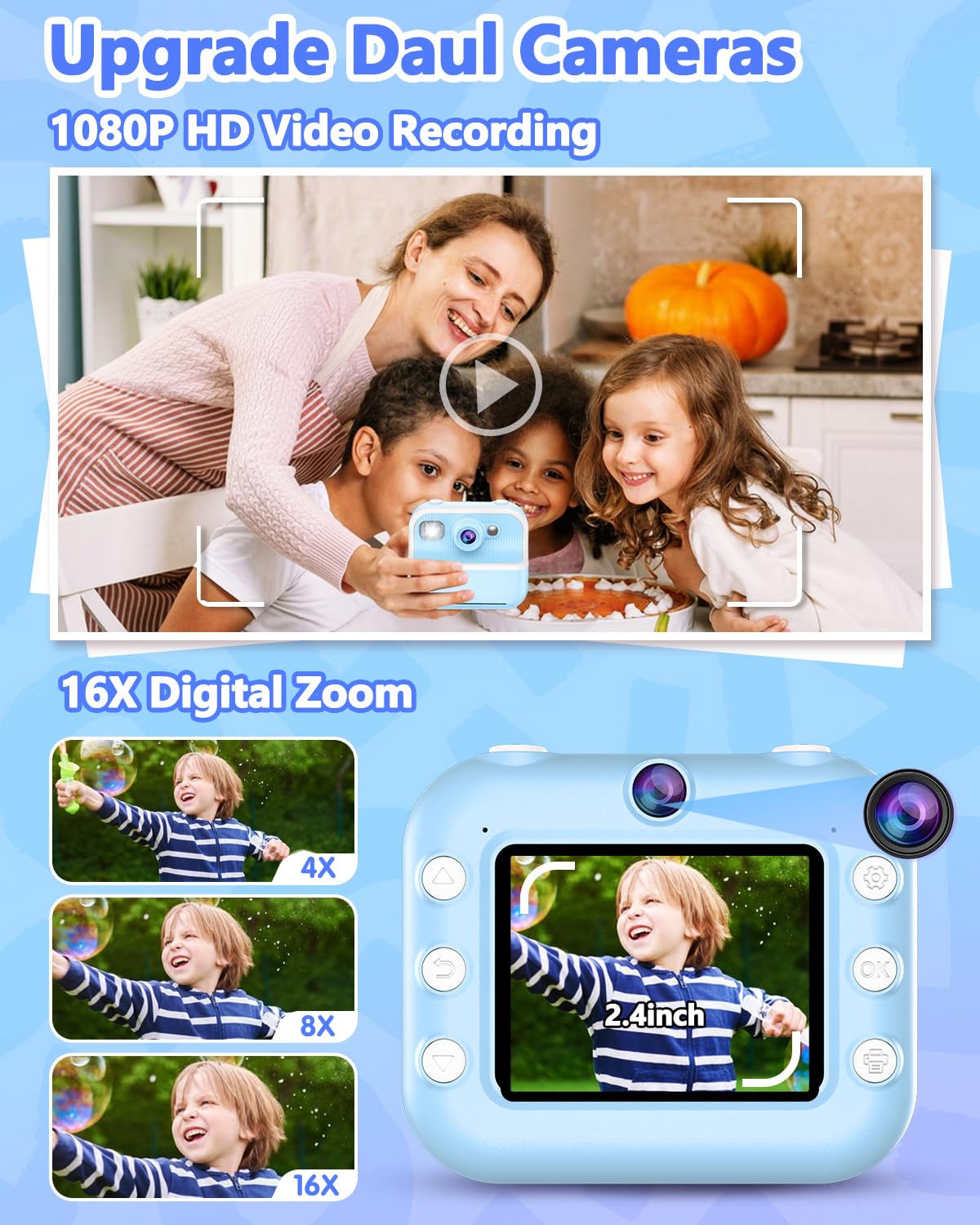 Kids Instant Print Camera – Dual Lens, 1080P Video, Thermal Printing & Fun Filters | Includes Paper Rolls, Pens & Rechargeable Battery