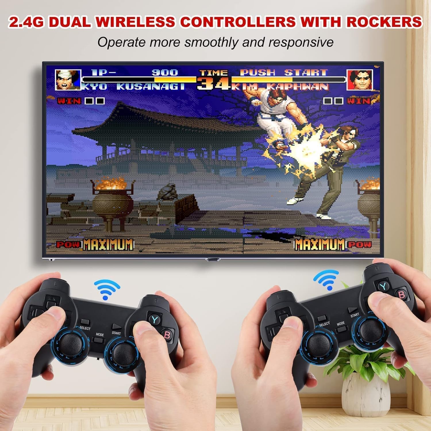 Wireless Retro Gaming Console: Plug & Play 1080p TV Video Game Stick with 9 Emulators, 2-Player Support, and Classic Games for Kids & Nostalgic Gamers