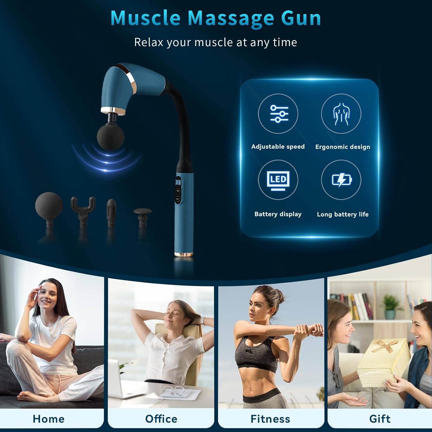 Massage Gun Deep Tissue – Handheld Percussion Massager with Display Screen, 12MM Portable Muscle Pain Relief for Back, Neck, Waist – 3 Modes & 6 Speeds. Official, Available from Gude Health