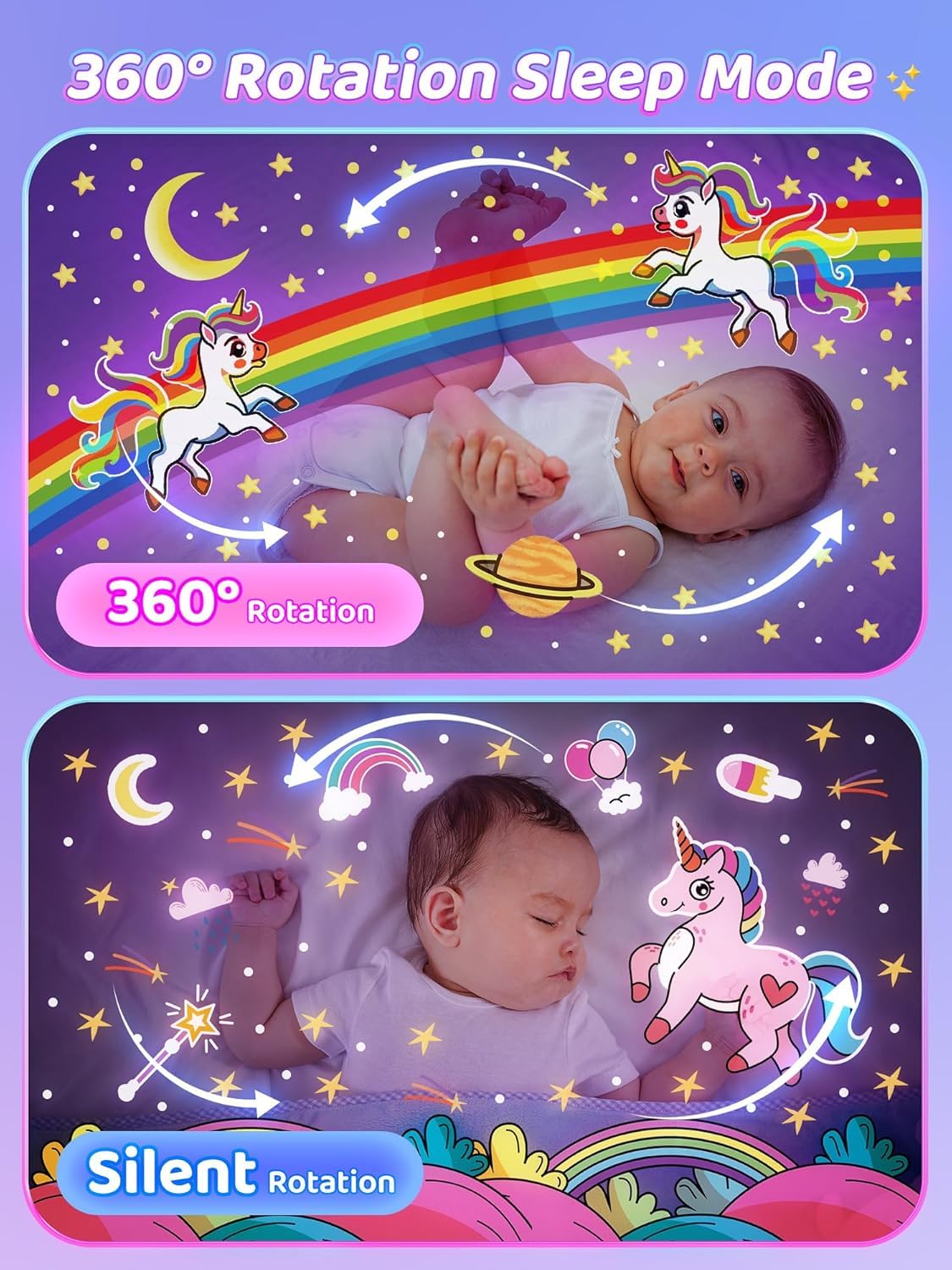 Rotating Star Projector Night Light for Kids – 12 Film Shades Baby Room Decor Lamp & Sleep Machine