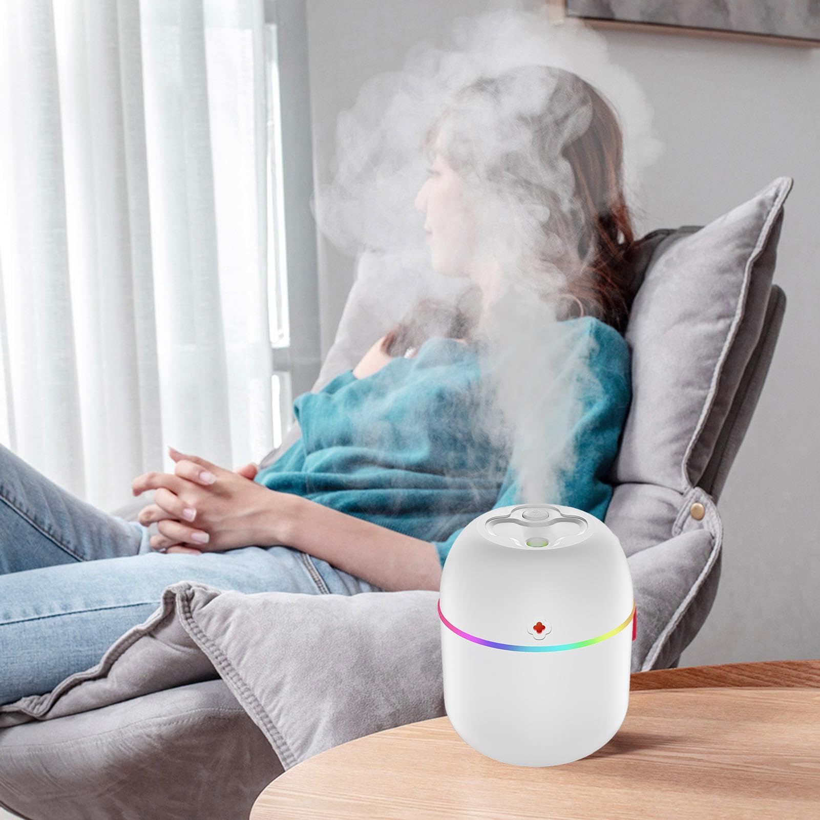 USB Personal Humidifier – 220ml Mini Cool Mist Diffuser with Dual Spray for Desk, Travel, Bedroom Use