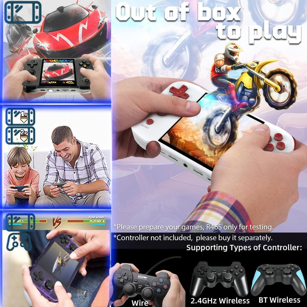 R46S Retro Handheld Console Game Linux System 4.0 Inch Ips Screen RK3566 Portable Handheld Video Game 64G Black Transparent (Multicolor)