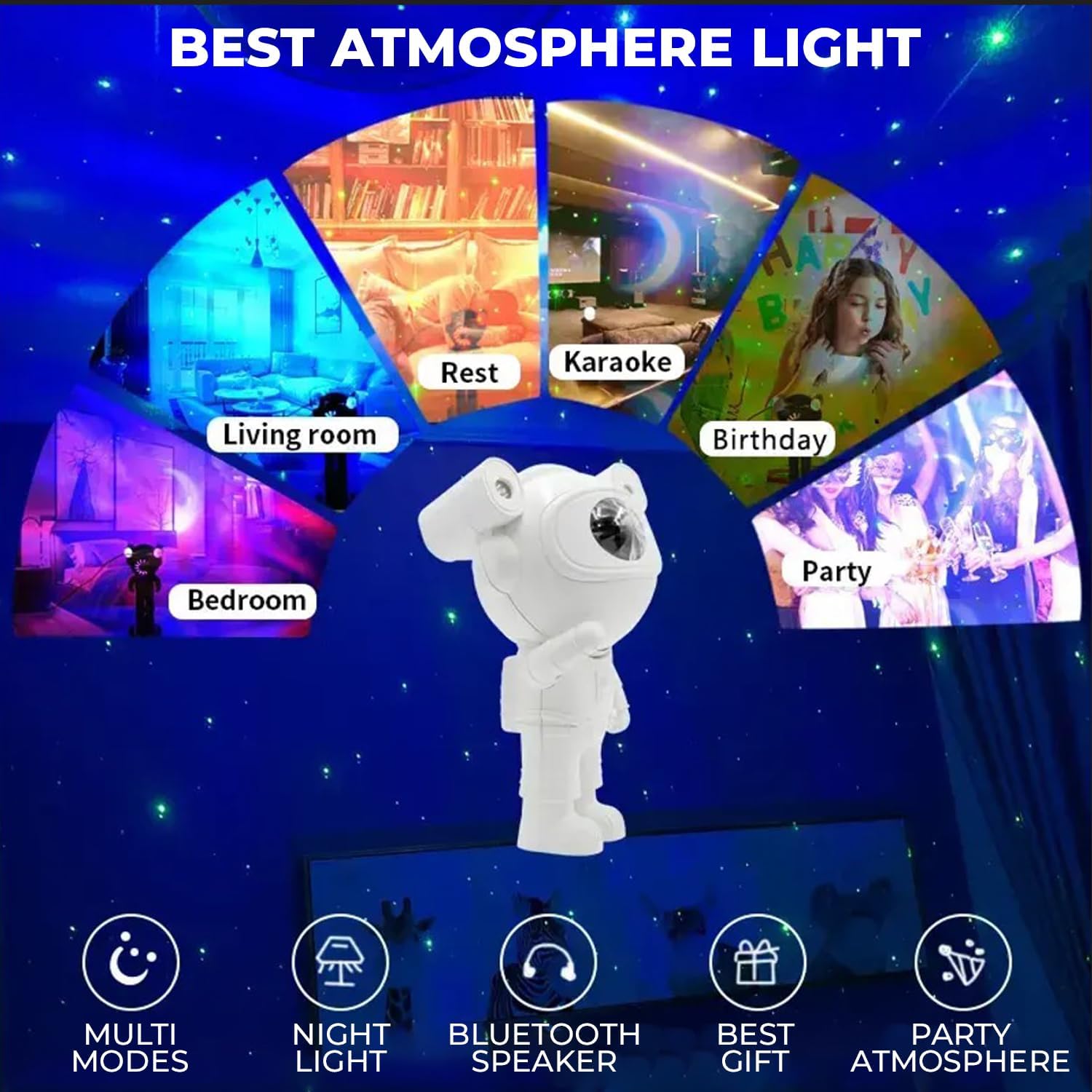Astronaut Speaker Galaxy Projector Lamp with Inbuilt Bluetooth Speaker Robot Star Sky Space Night Light with Remote 360 Adjustable for Home, Gifts, Baby, Gaming Room and Dance Party