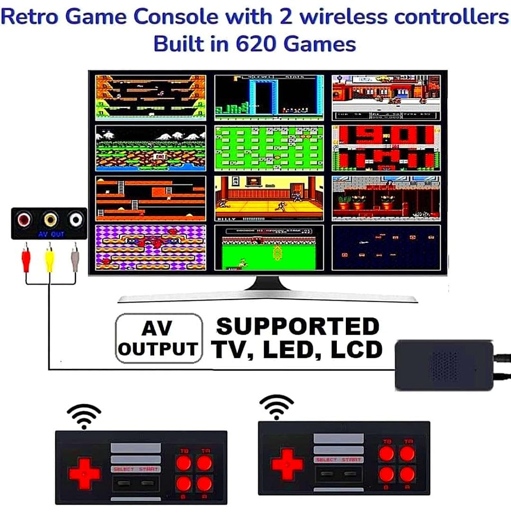 Extreme Mini Plug and Play Wireless Game Box HD 1080p TV Retro Video Game for Kids 620 Extreme Mini Game Box (8 Bit Retro Games) Tv Video Game Set for Tv Gaming 2 Player Wireless with Classic Inbuilt