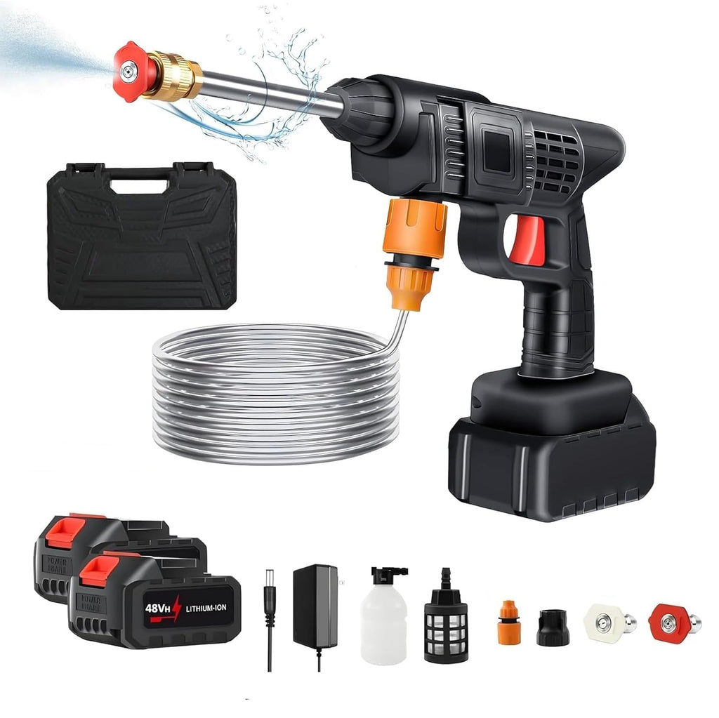 Cordless Portable Wireless High Pressure Washer Gun 48V for Car Wash Bike Washing Cleaning| Adjustable Nozzle and 5M Hose Pipe (Double_Battery)