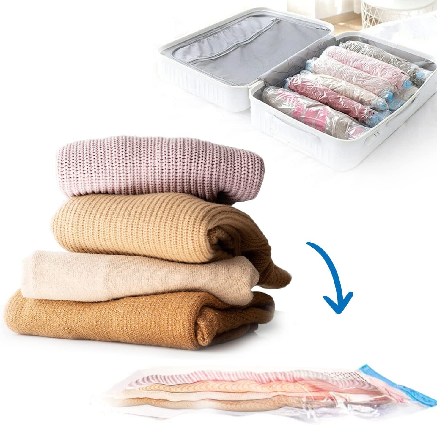 Vacuum Storage Bags with Hand Pump – Space-Saving, Airtight Compression for Clothes, Bedding & Travel