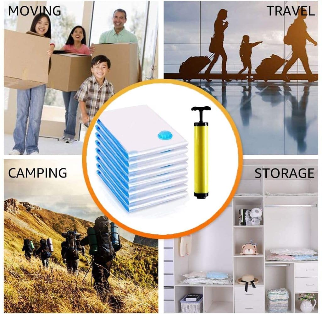 Vacuum Storage Bags with Hand Pump – Space-Saving, Airtight Compression for Clothes, Bedding & Travel