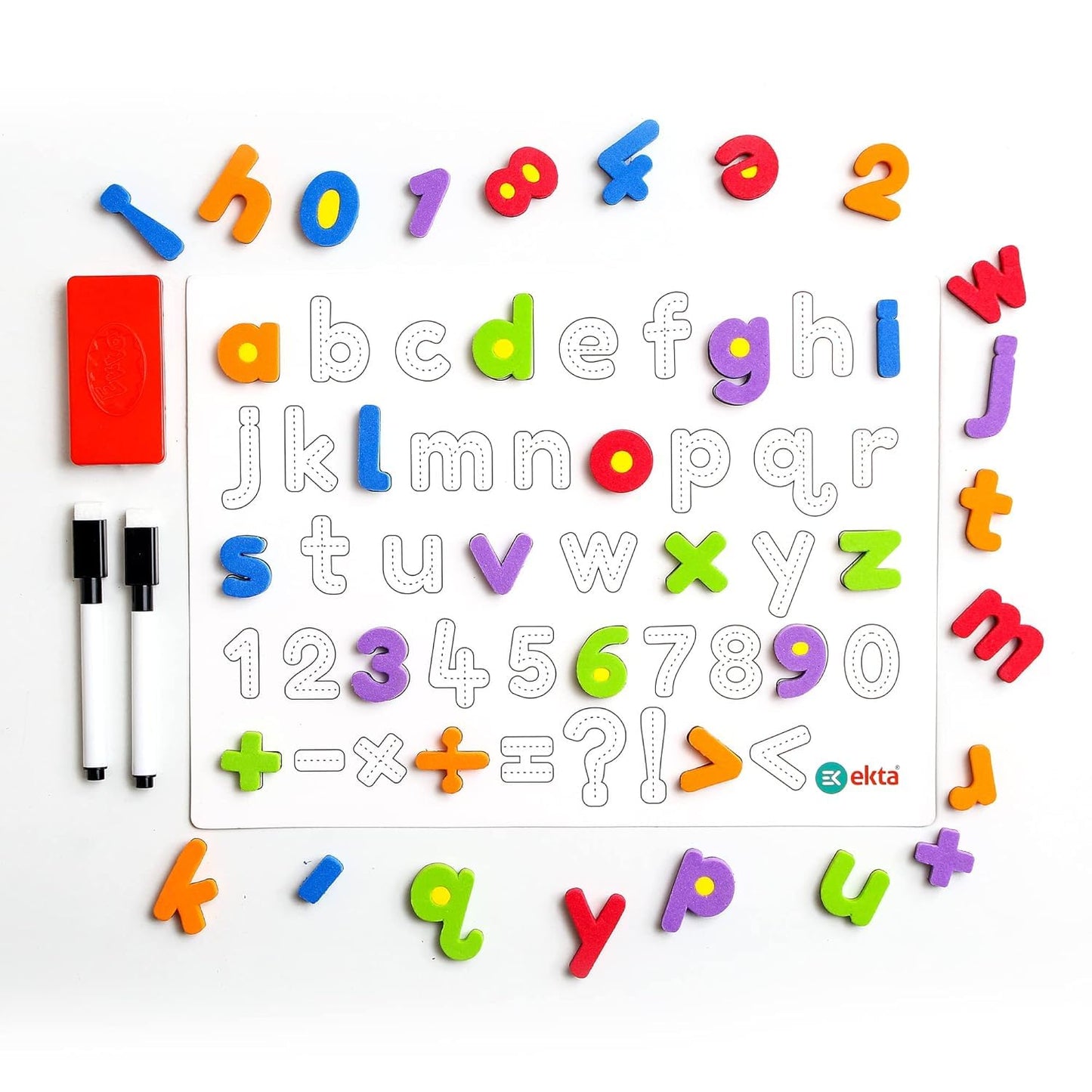 6-in-1 Magnetic Alphabet and Numbers Set, Educational Board with 71 Letters and Numbers, Double-Sided Practice Board, Age 3+