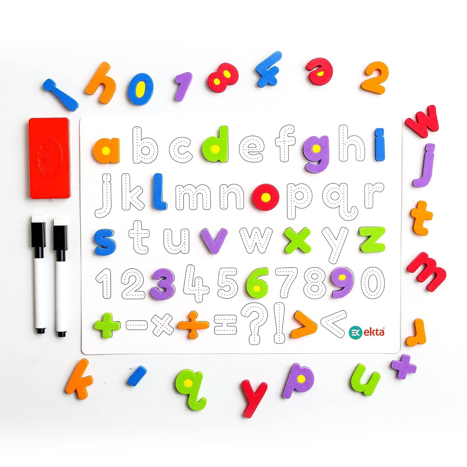 6-in-1 Magnetic Alphabet and Numbers Set, Educational Board with 71 Letters and Numbers, Double-Sided Practice Board, Age 3+
