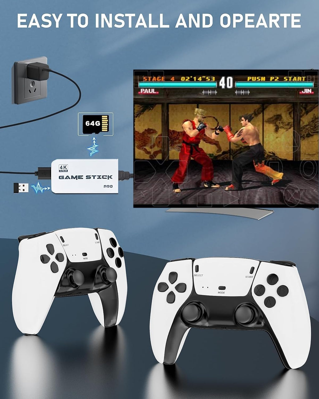 (New 2025) Wireless Video Games for TV Gaming Retro Gaming Console with Game Stick HD Game Plug & Play TV Video Game Set for 2 Player with 20,000 Games 2.4G Video Games for Kids (White)
