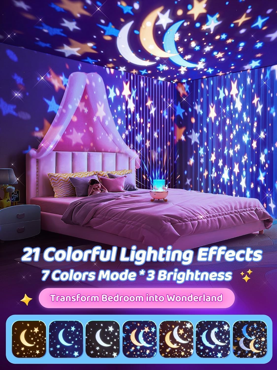 Rotating Star Projector Night Light for Kids – 12 Film Shades Baby Room Decor Lamp & Sleep Machine