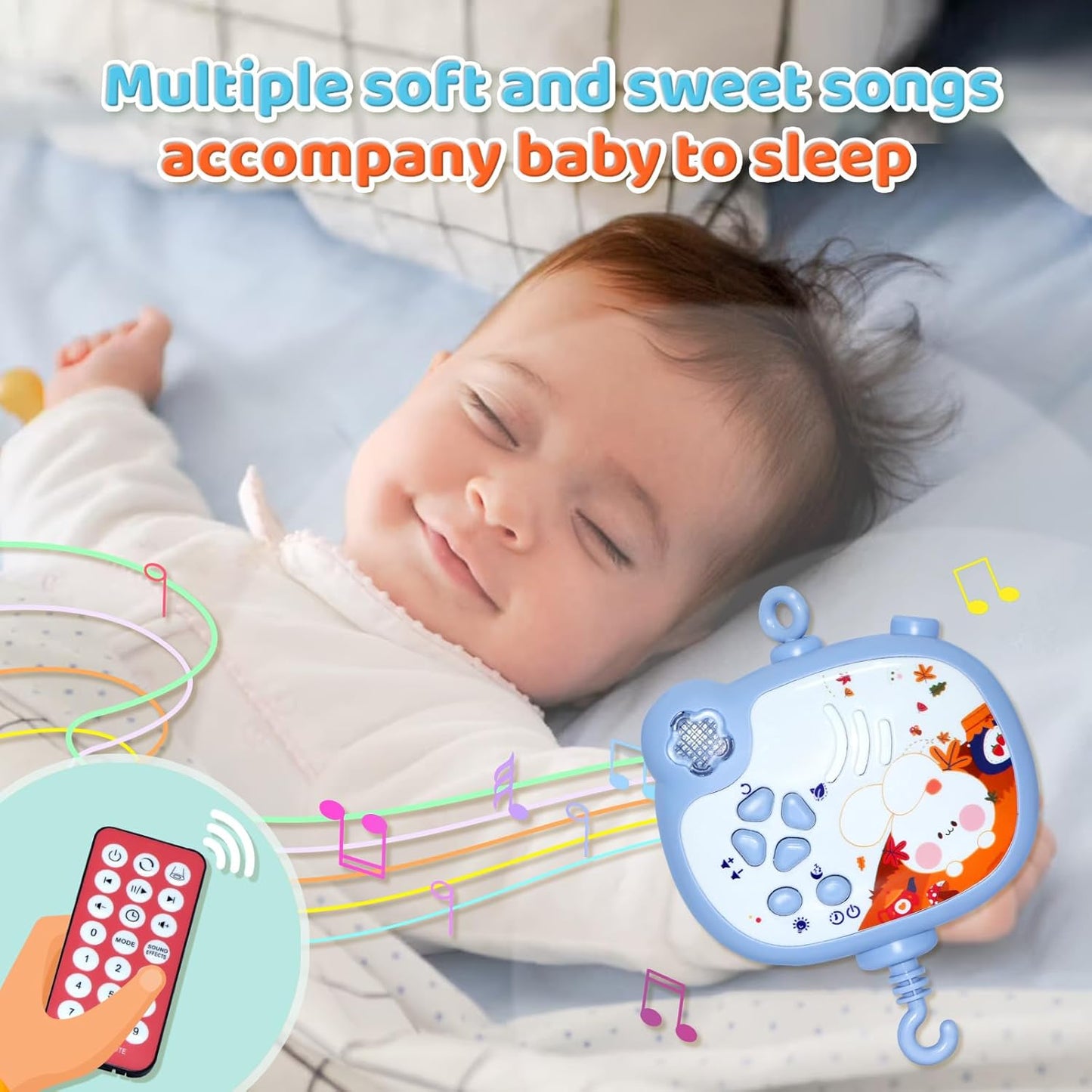 Baby Crib Mobile with Music and Night Lights,Mobile for Crib with Rotation, Remote Control, Projection, Baby Crib Toys for Newborn Infant Boys Girls Toddles (Pink)
