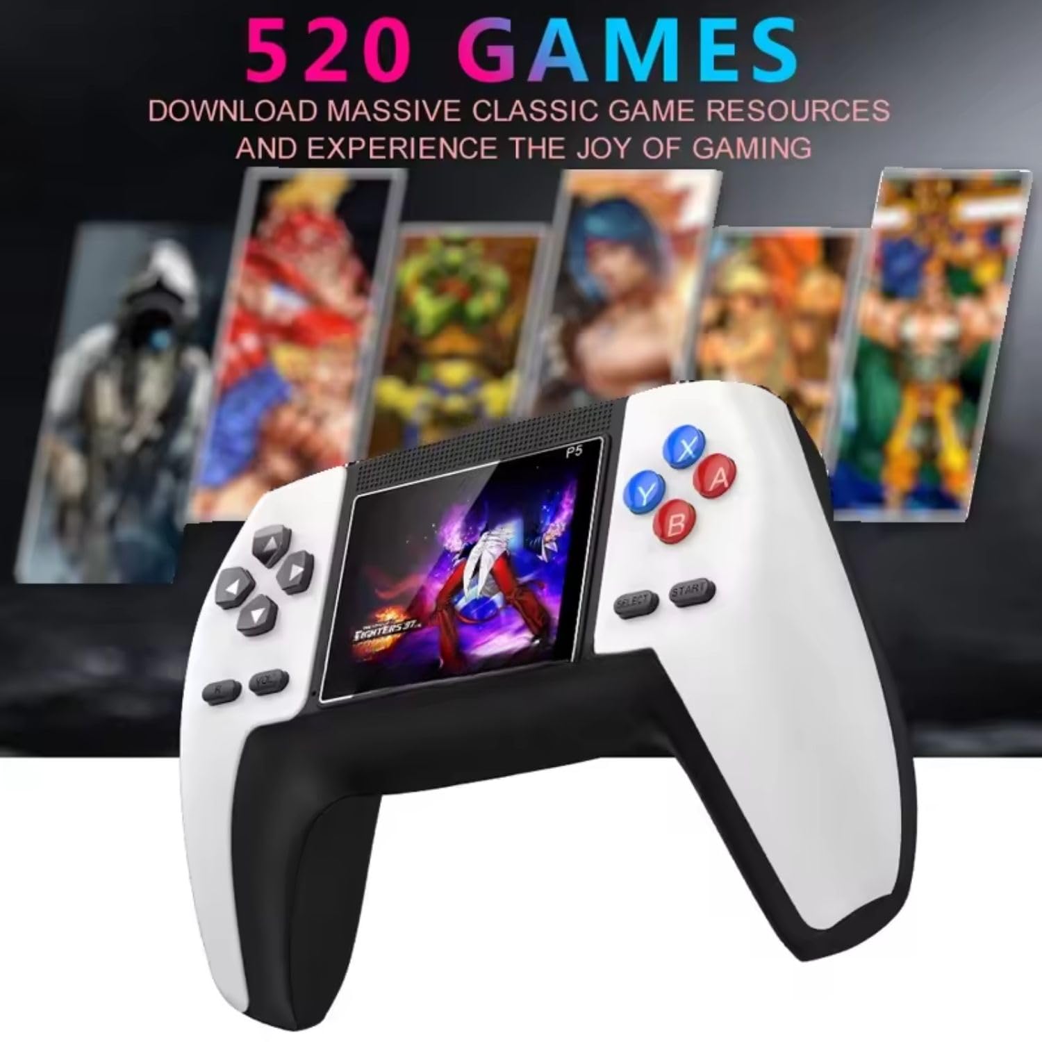 P5 Game Box Retro Handheld Game Console with 520 Built-in Games,1 Player Output for Big Screen Play; Includes Battery, USB Cable, & AV TV Output Cable for P5 Ergonomic Features Gaming