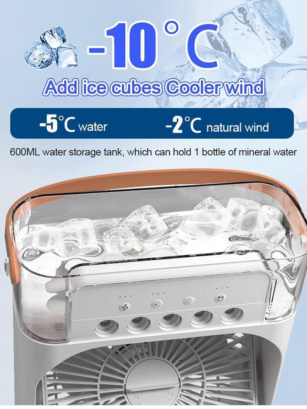 Mini Portable Air Conditioner – Quiet USB Personal Cooler Fan with 360° Adjustable Mist, 3-Speed Timer & Water Tank for Desk, Home, Office, or Kitchen