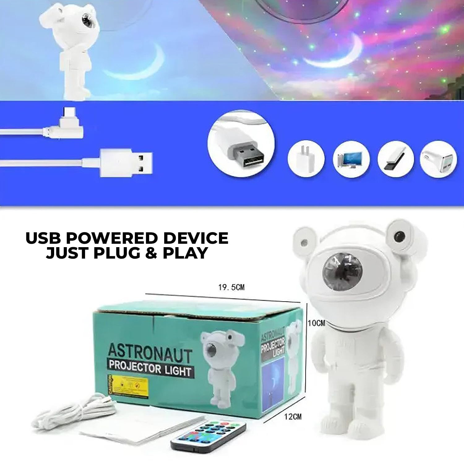 Astronaut Speaker Galaxy Projector Lamp with Inbuilt Bluetooth Speaker Robot Star Sky Space Night Light with Remote 360 Adjustable for Home, Gifts, Baby, Gaming Room and Dance Party