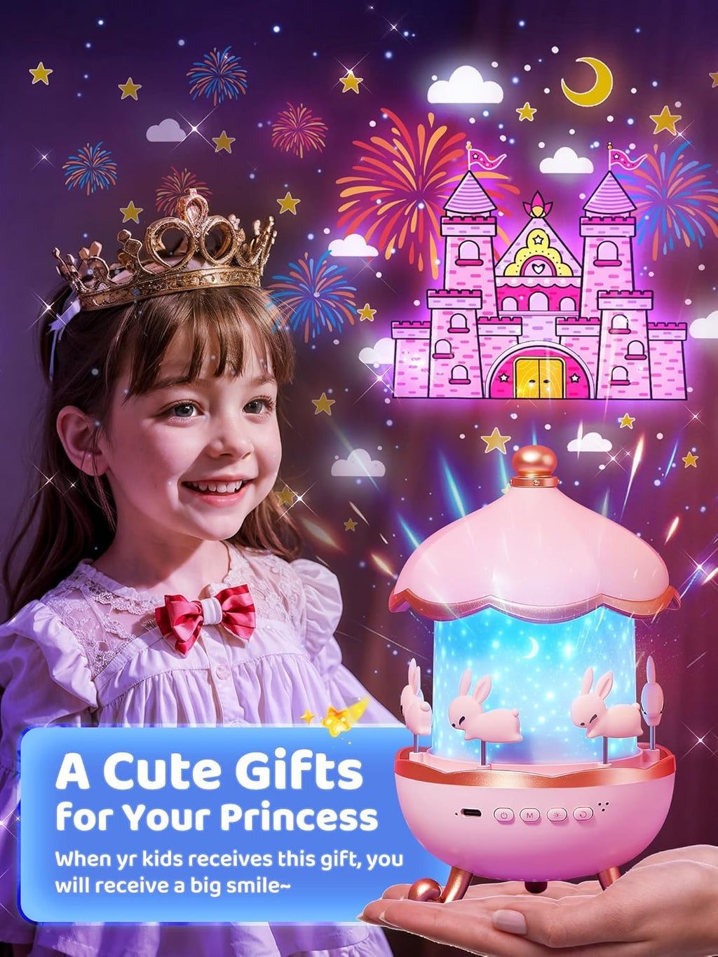 Rotating Star Projector Night Light for Kids – 12 Film Shades Baby Room Decor Lamp & Sleep Machine
