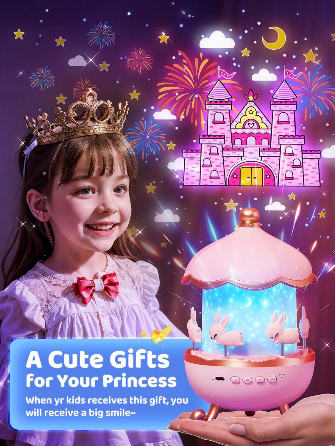 Rotating Star Projector Night Light for Kids – 12 Film Shades Baby Room Decor Lamp & Sleep Machine